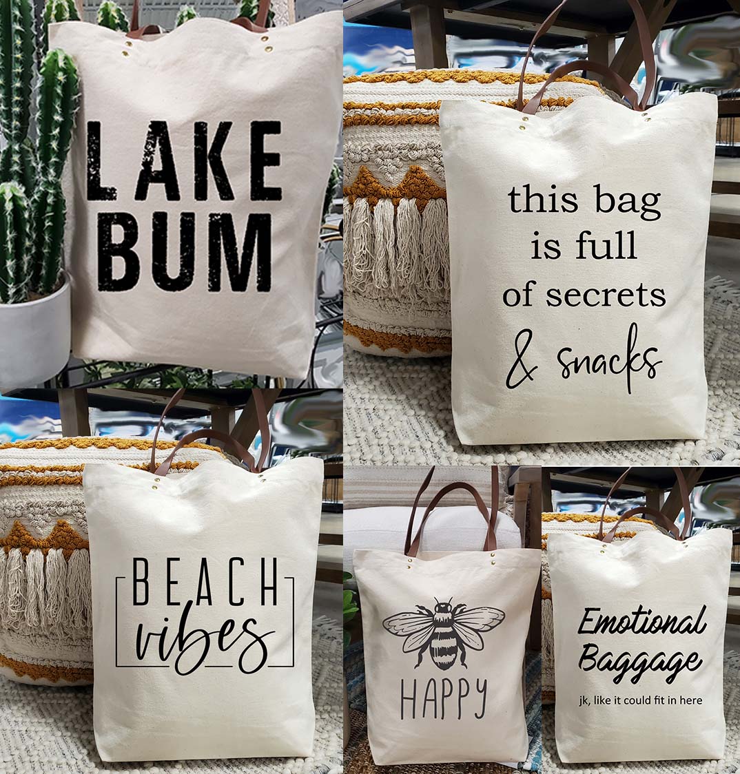 Canvas Tote Bag with Leather handles / Eco friendly Bag / Reusable
