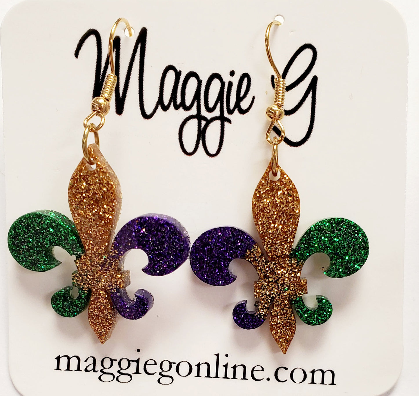 Fleur de Lis / Handmade resin and glitter earrings