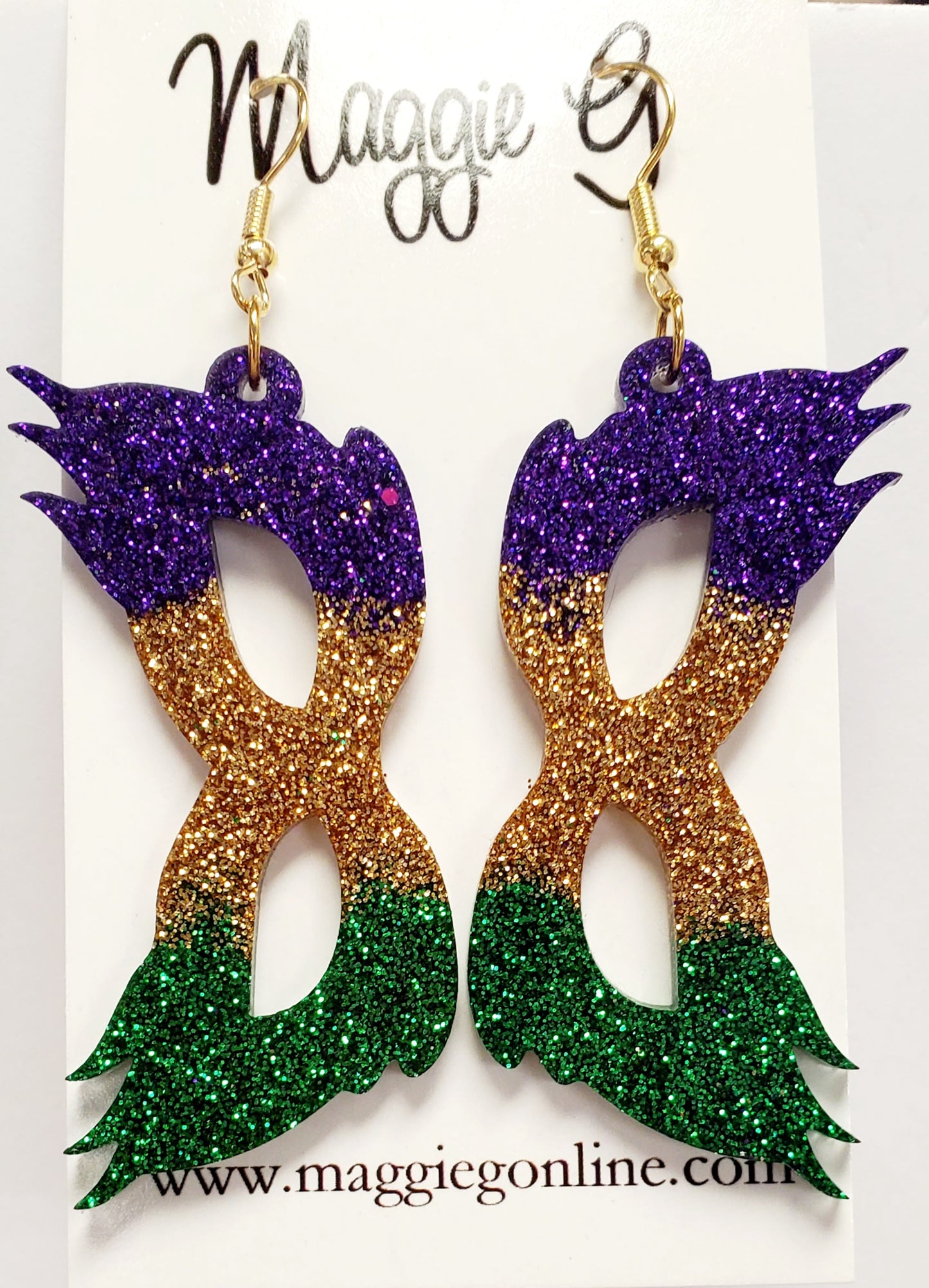 Mardi Gras Mask/ Handmade resin and glitter earrings