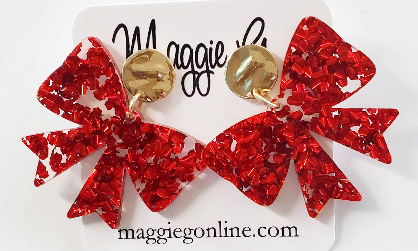 Coquette bow | Bow earrings | Custom Earrings | Handmade Chunky Red Glitter
