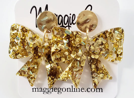 Bow earrings | Custom Earrings | Christmas | Handmade Chunky Gold Glitter