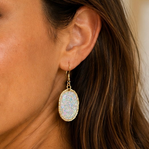 Black Oval Drop Earrings with Gold Trim | Trendy Lightweight Statement Earrings