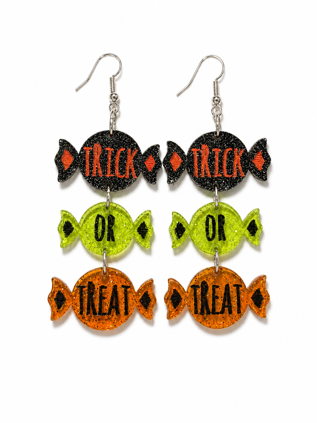 Trick or Treat Candy Dangle Earrings – Glitter Halloween Earrings