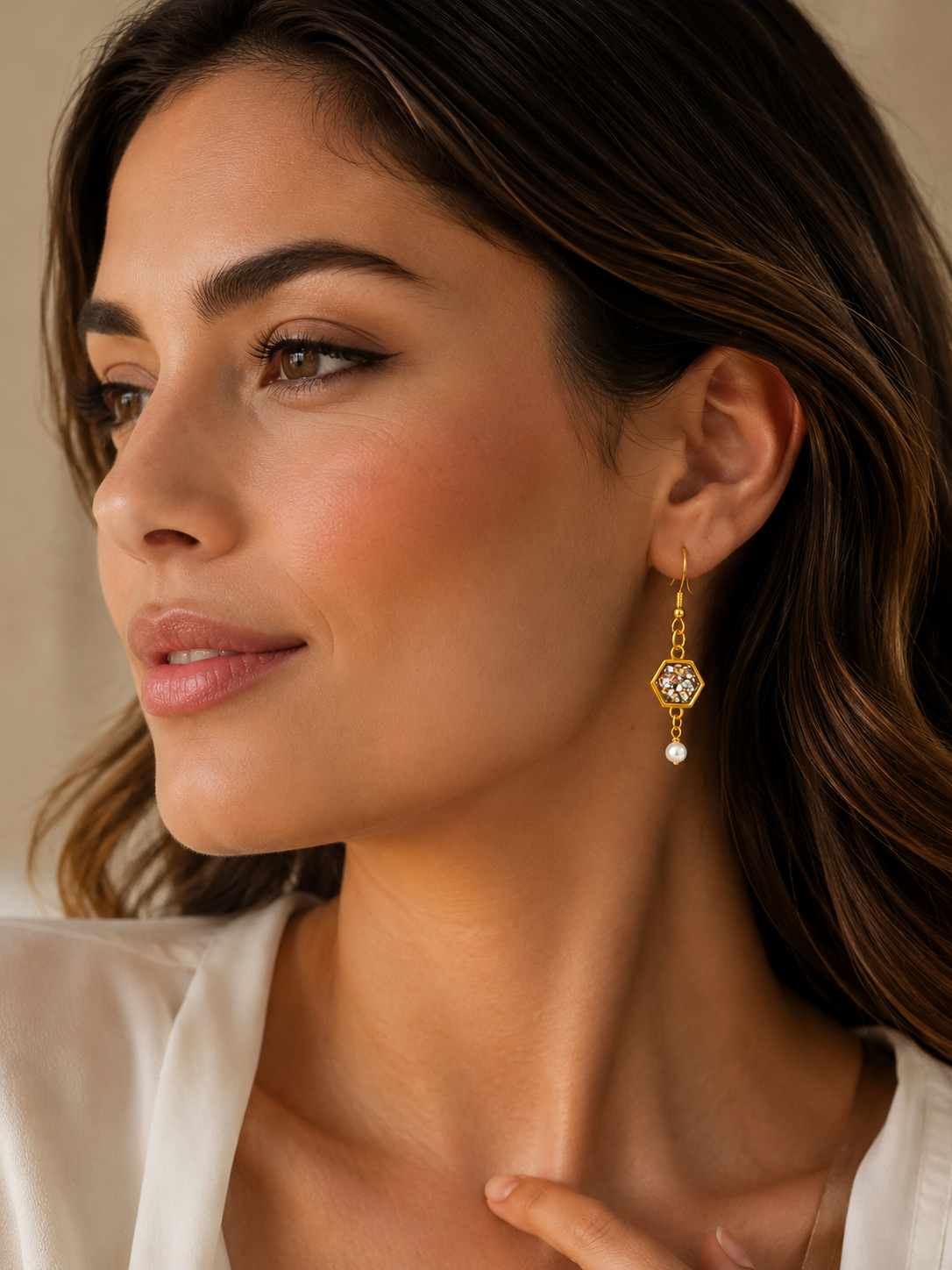 Trendy Gold Resin Earrings with Pearl Drop Accent | Handmade Boutique Jewelry