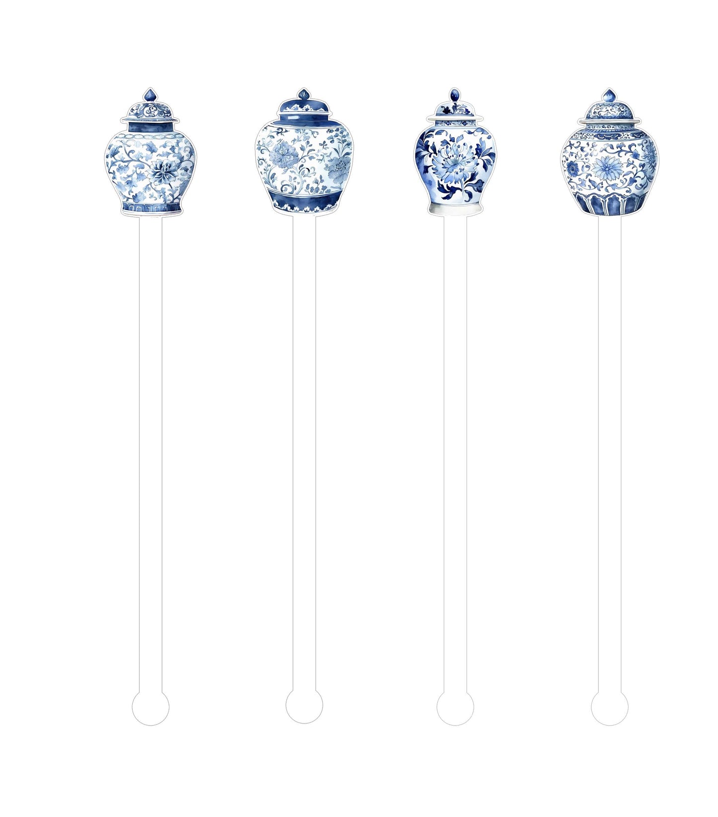 Blue Chinoiserie ginger jars - Beverage Stick - Drink Stick - Swizzle Stick - Drink Stirrers - Cocktail Stir Stick