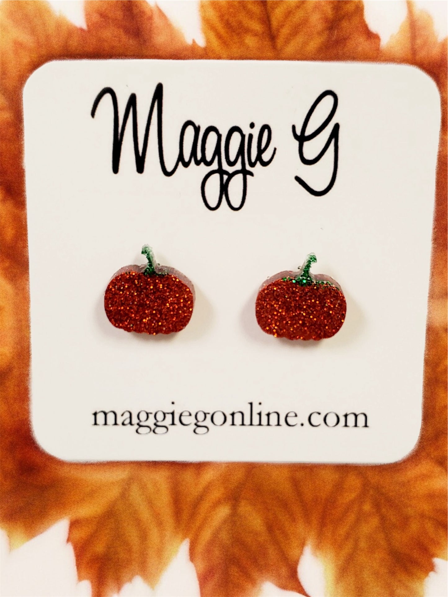 Handmade resin and glitter Pumpkin earrings small studs