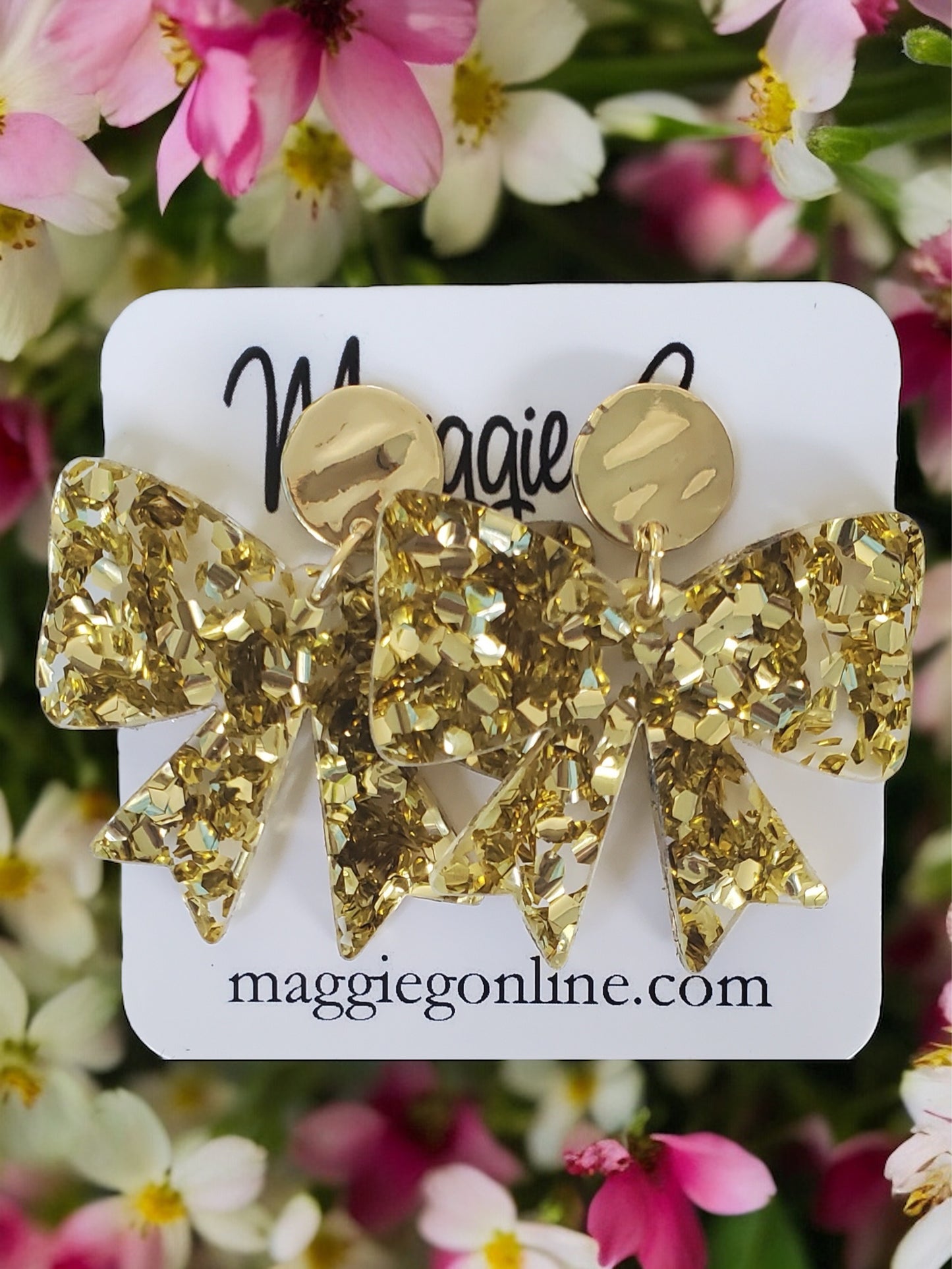 Coquette bow | Bow earrings | Custom Earrings | Handmade Chunky Gold Glitter