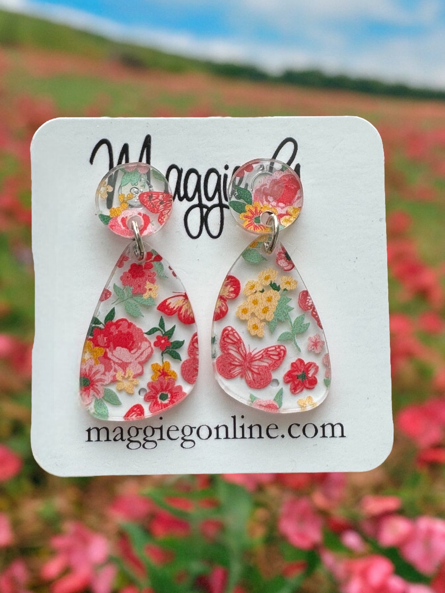 Butterfly Floral Earrings Handmade Acrylic