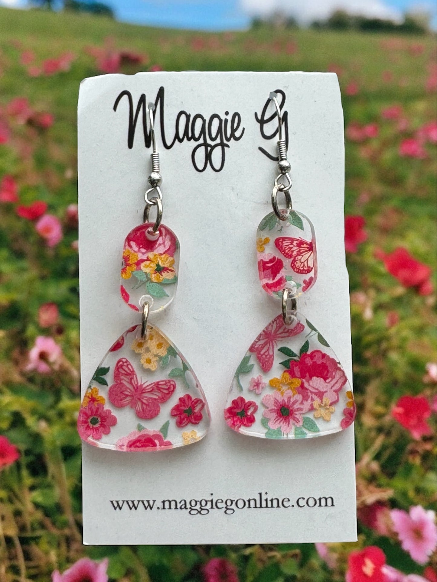 Butterfly Floral Earrings Handmade Acrylic