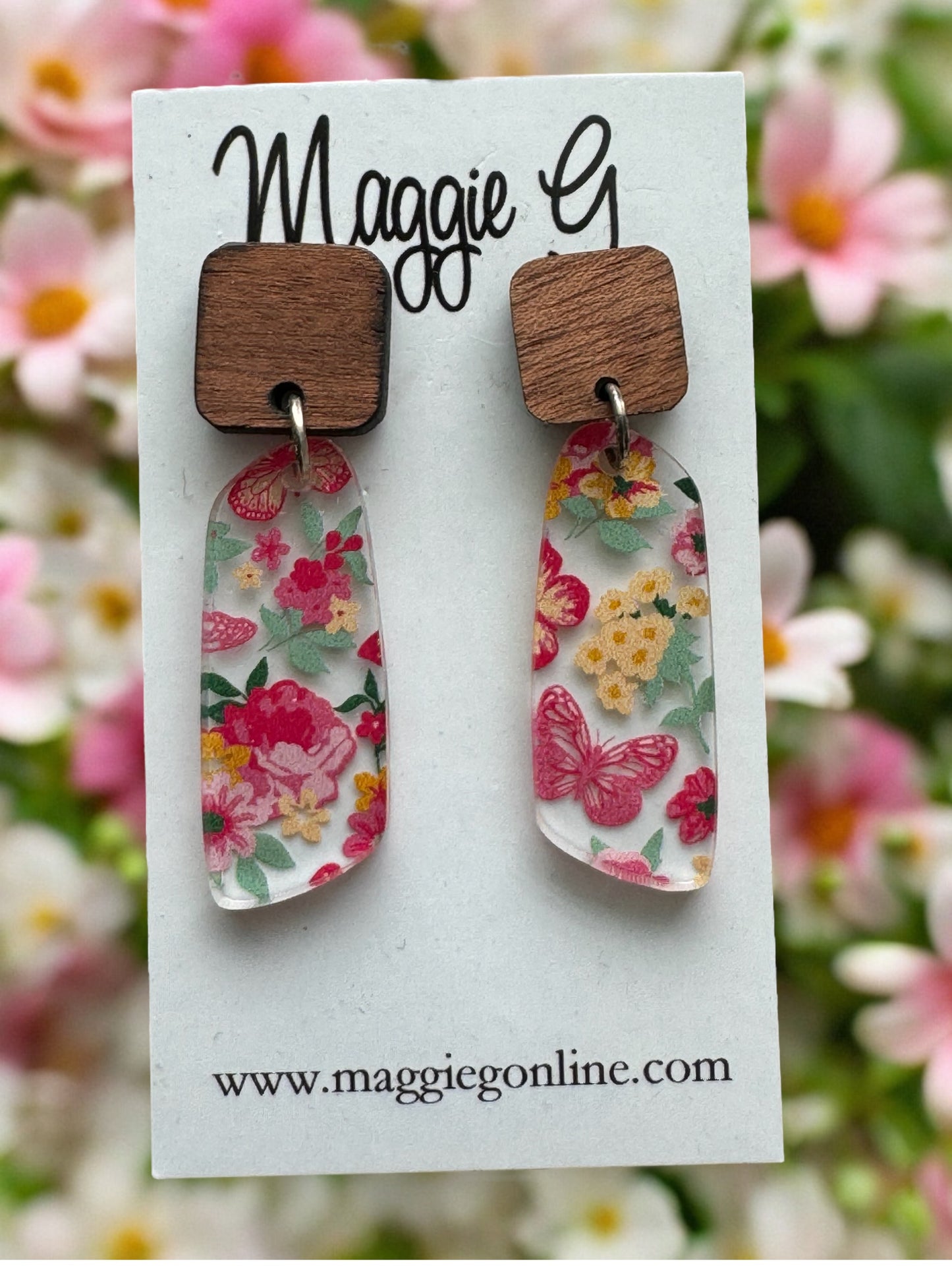 Butterfly Floral Earrings Handmade Acrylic