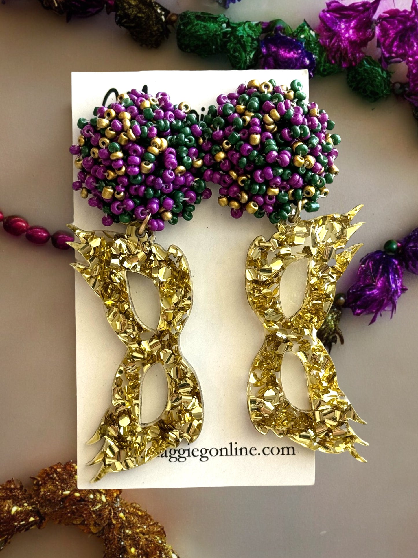 Mask Glitter Acrylic Earrings Seed Bead Top