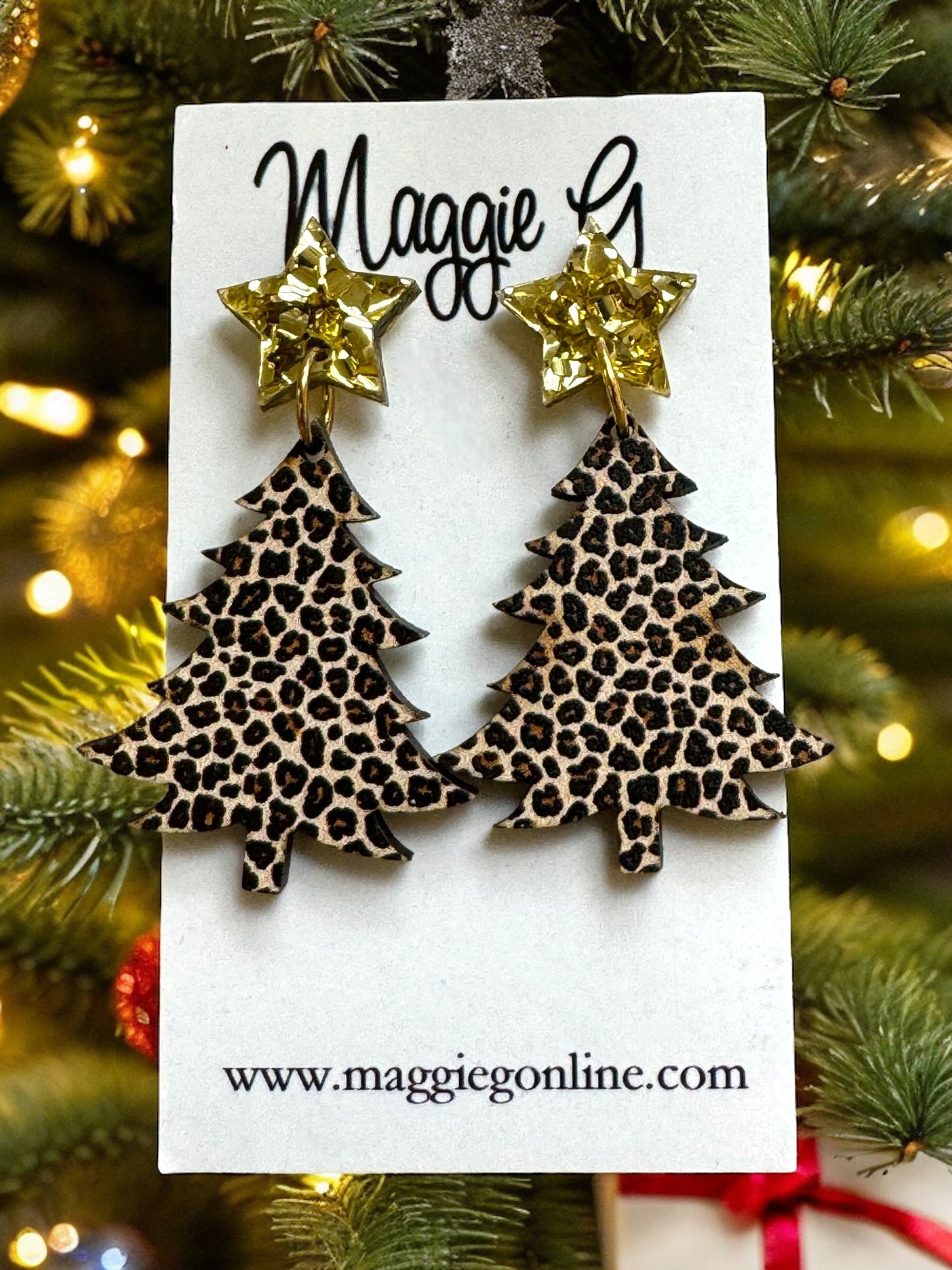 Christmas Tree Leopard Earrings