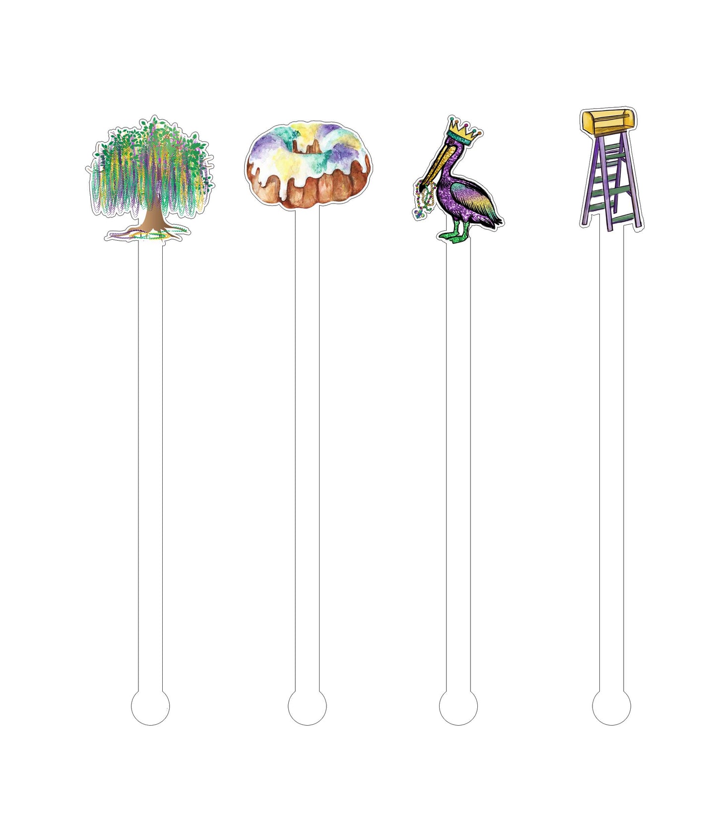 Mardi Gras - Beverage Stick - Drink Stick - Swizzle Stick - Drink Stirrers - Cocktail Stir Stick