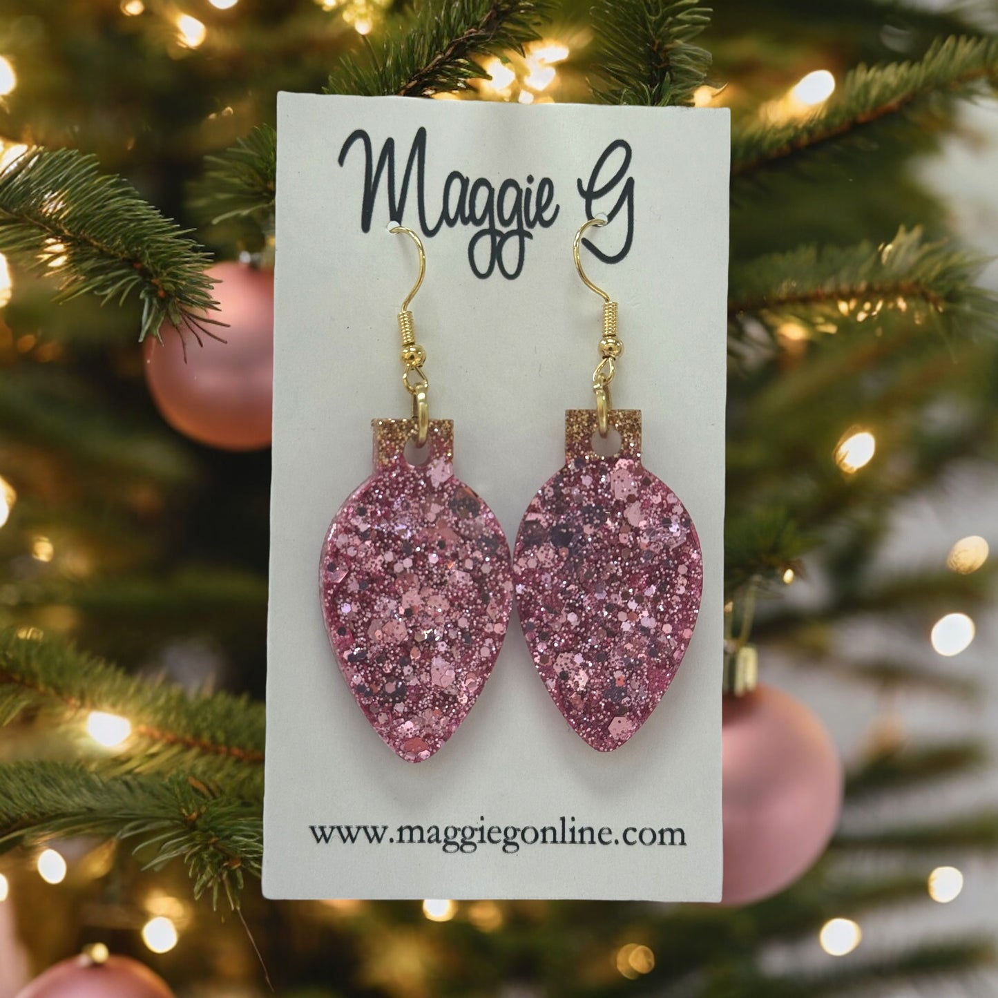 Christmas Pink Light Bulb Earrings