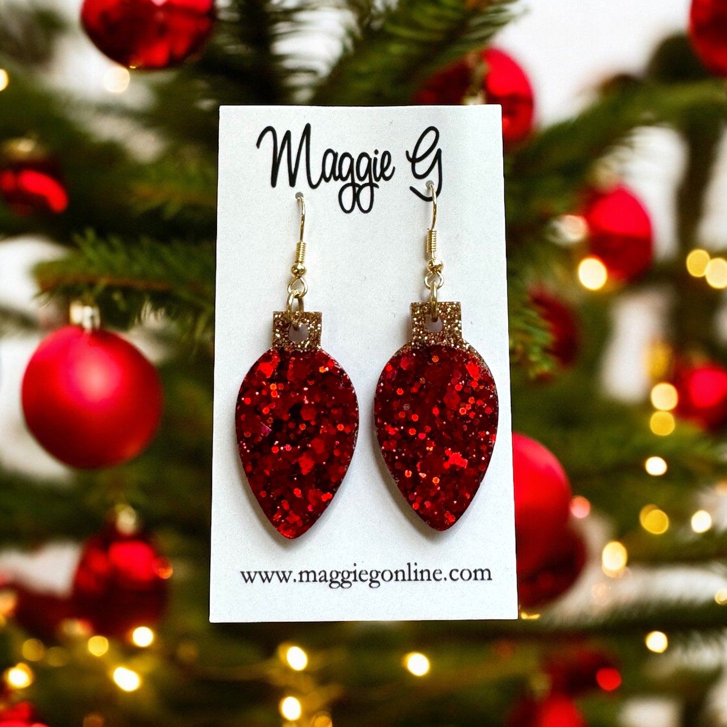 Christmas light Bulb/ Handmade resin and glitter earrings