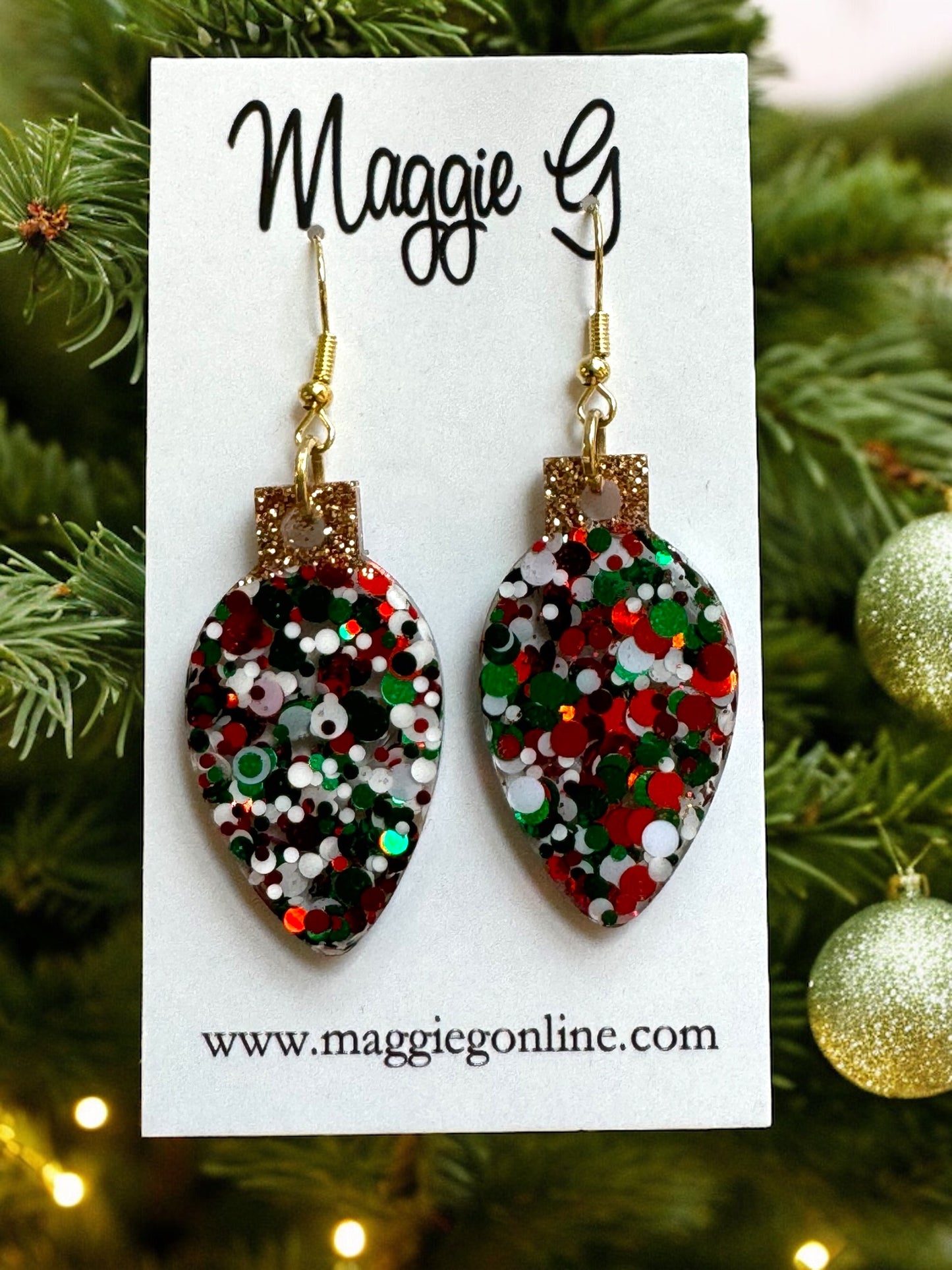 Christmas light Bulb/ Handmade resin and glitter earrings
