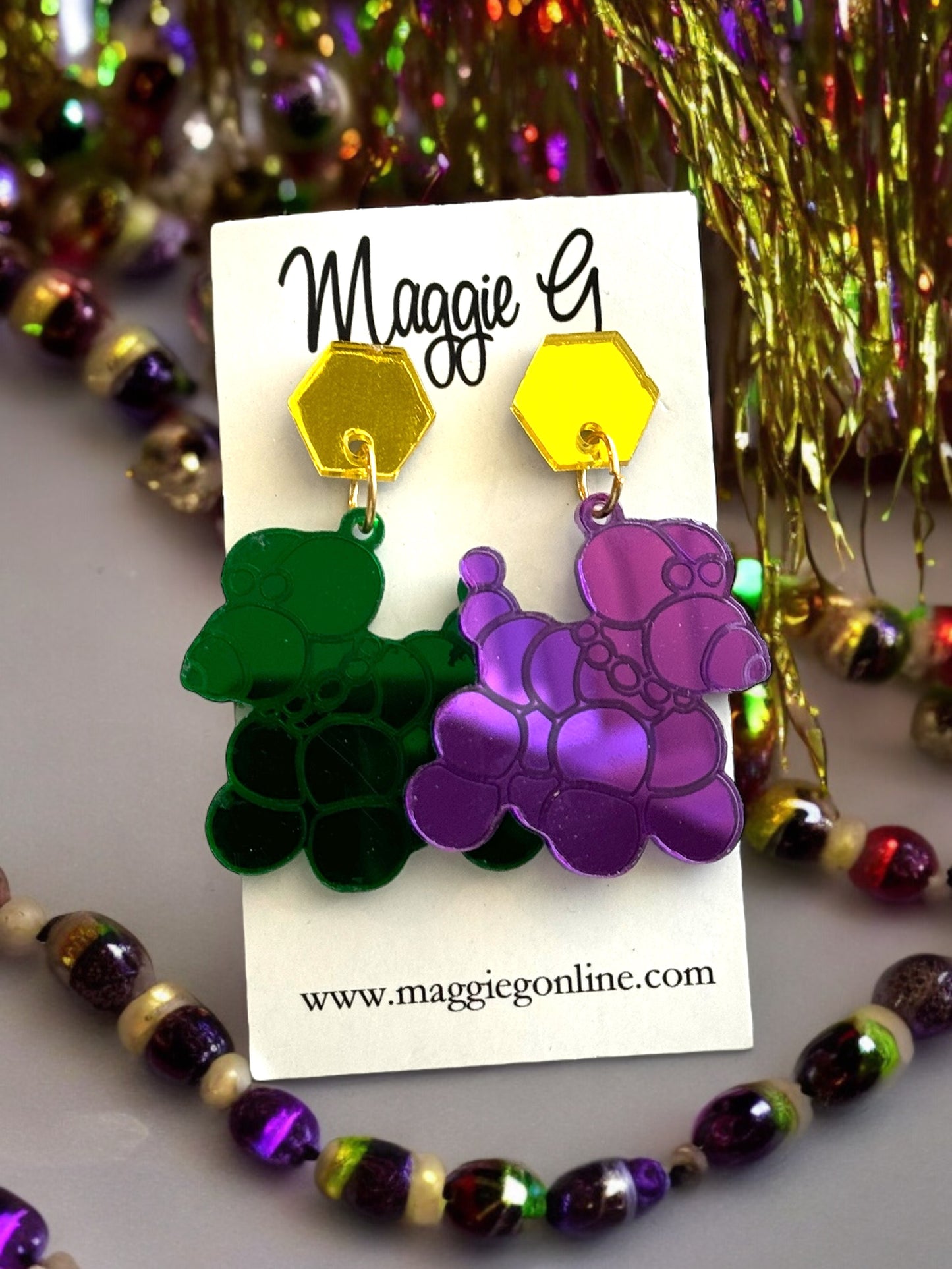 Mardi Gras Bead Dog Earrings Acrylic Earrings