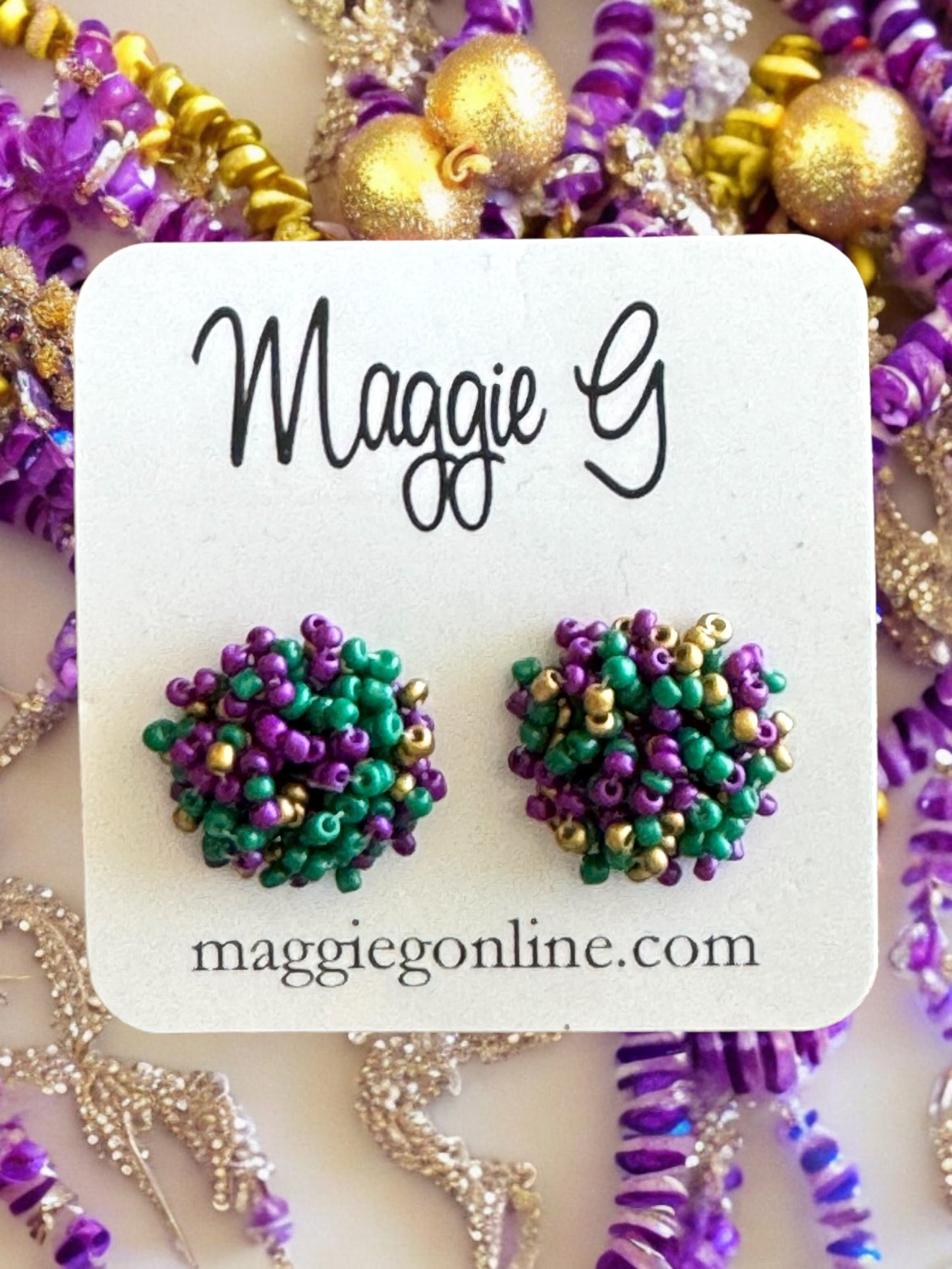 Mardi Gras Seed Bead cluster stud Earrings