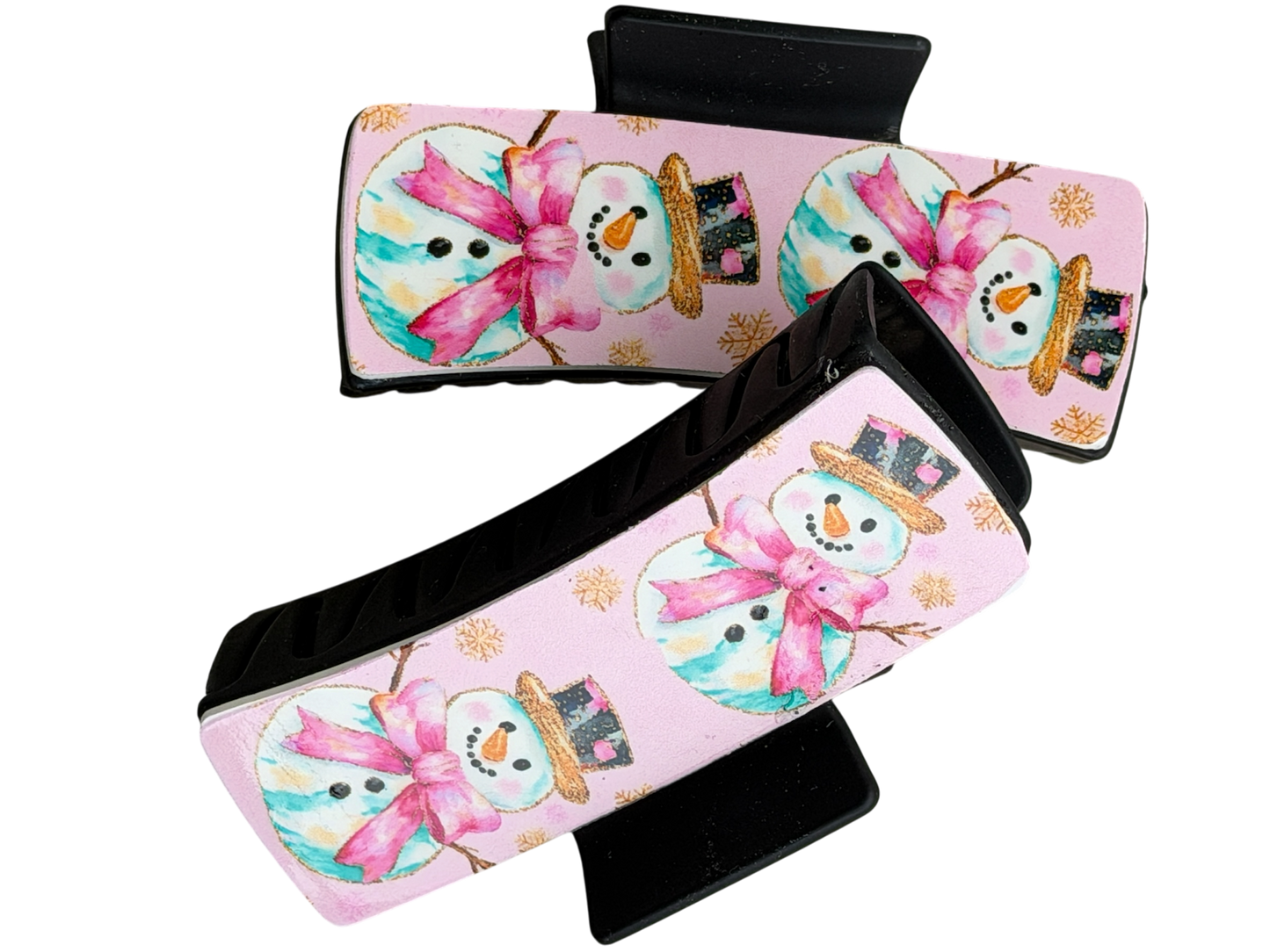Pink Snowman Christmas Hair Claw Clip