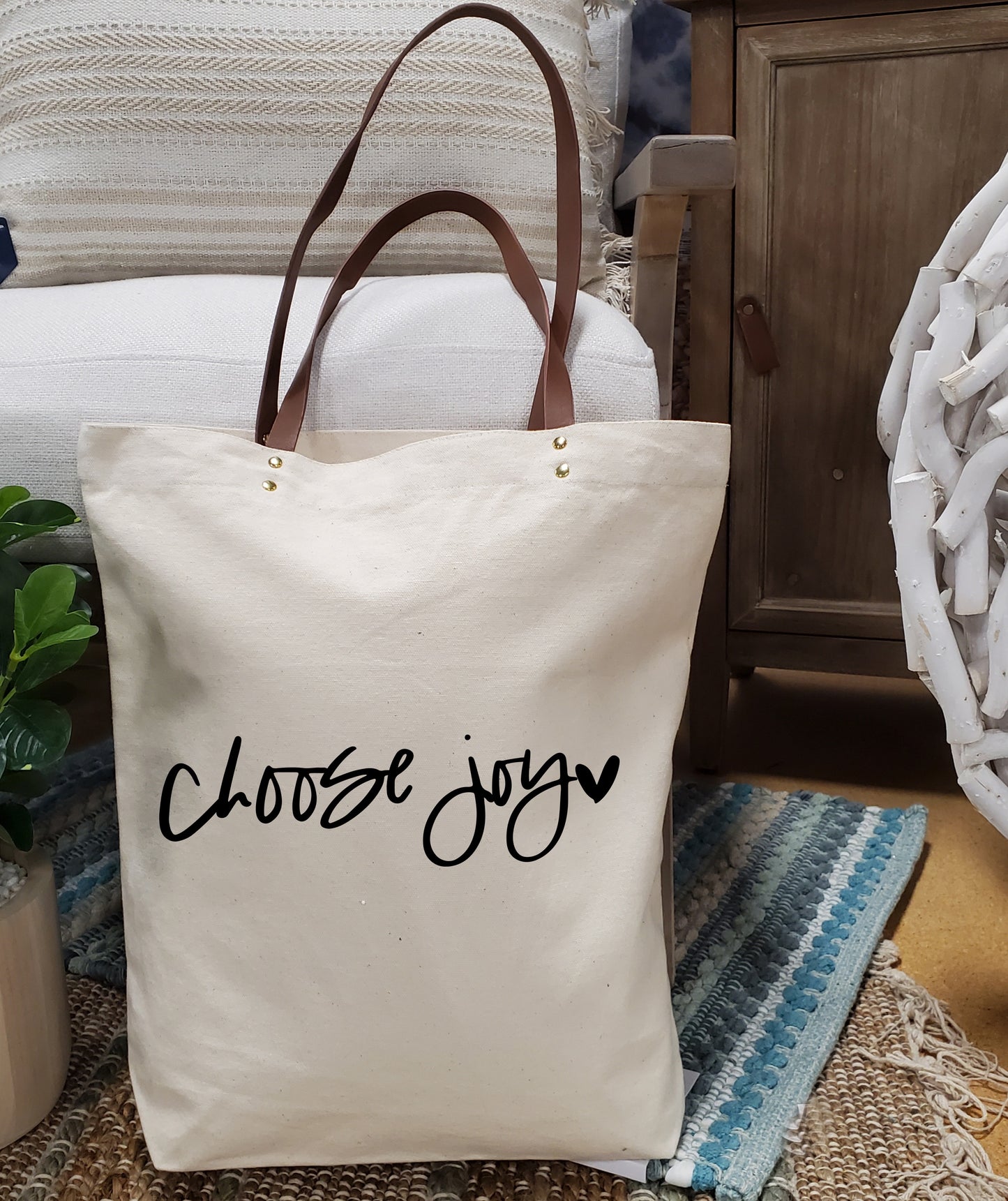 Canvas Tote Bag with Leather handles / Eco friendly Bag / Reusable