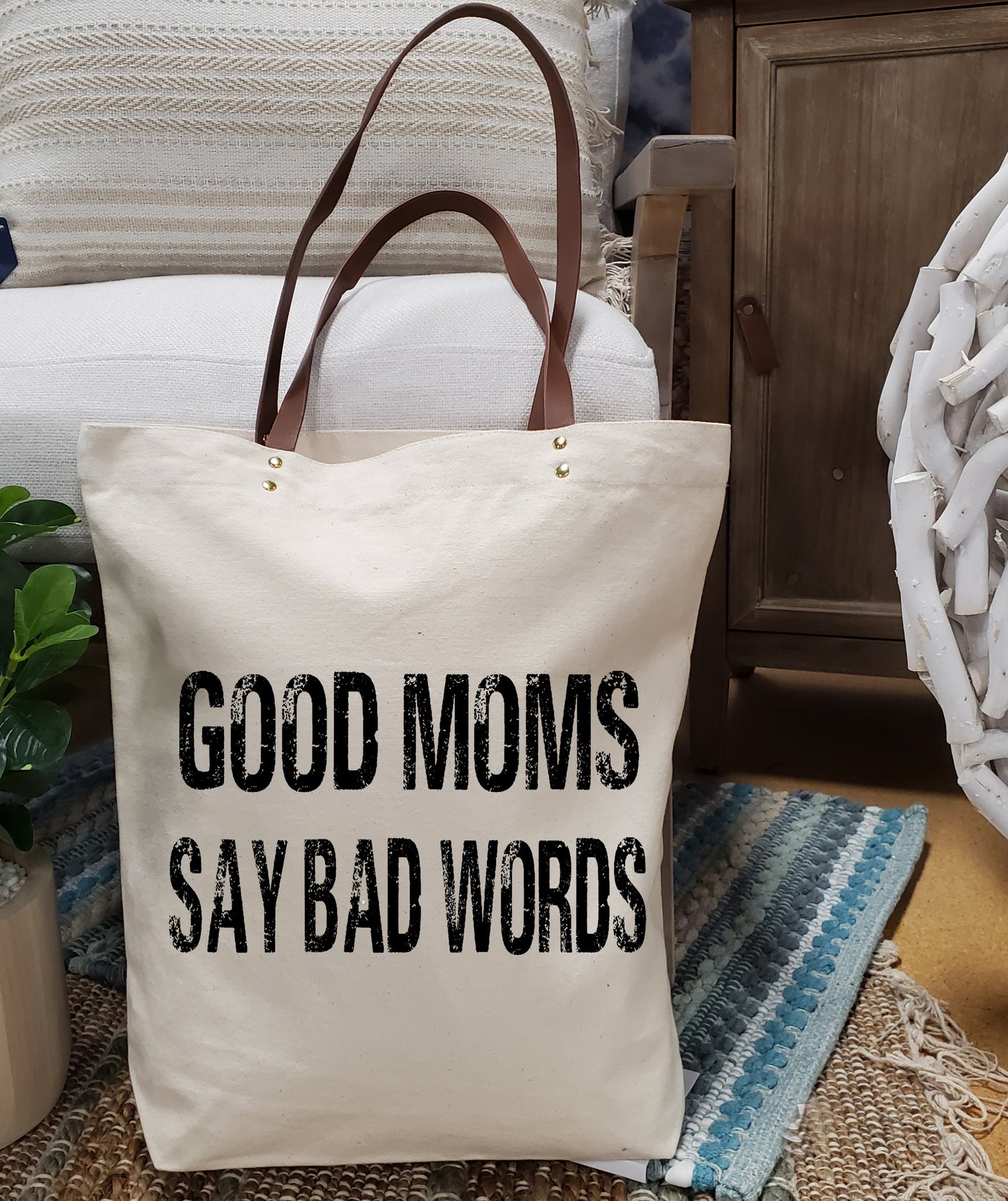Canvas Tote Bag with Leather handles / Eco friendly Bag / Reusable