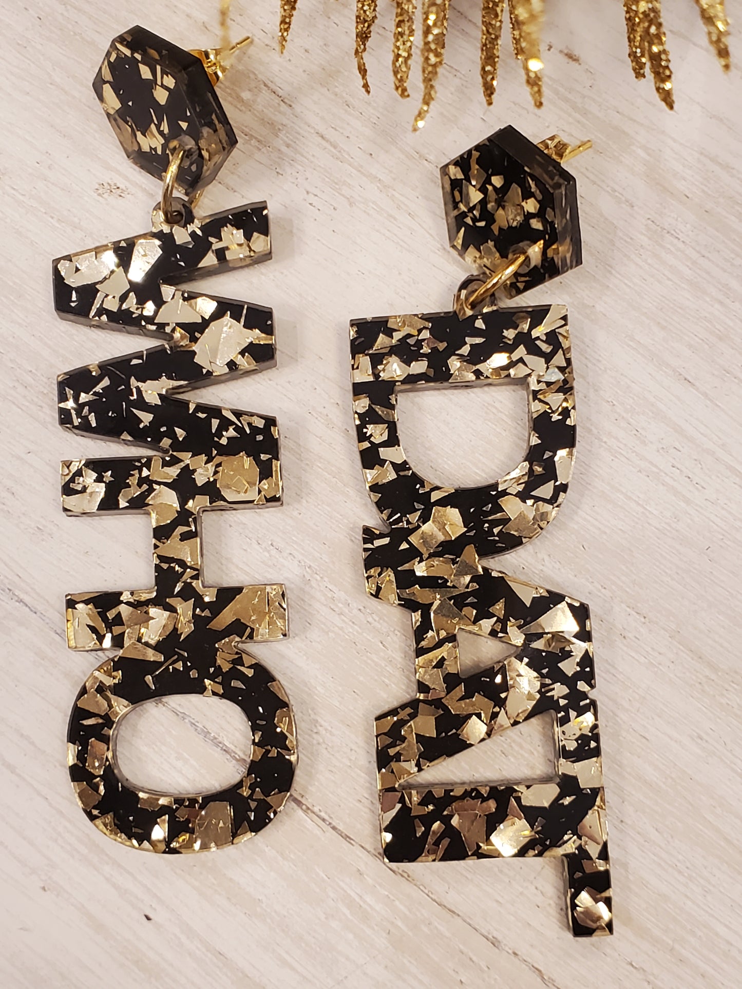 Who Dat Gold Glitter Team Earrings, Football Earrings, Spirit Wear, Game Day Earrings, Custom Earrings