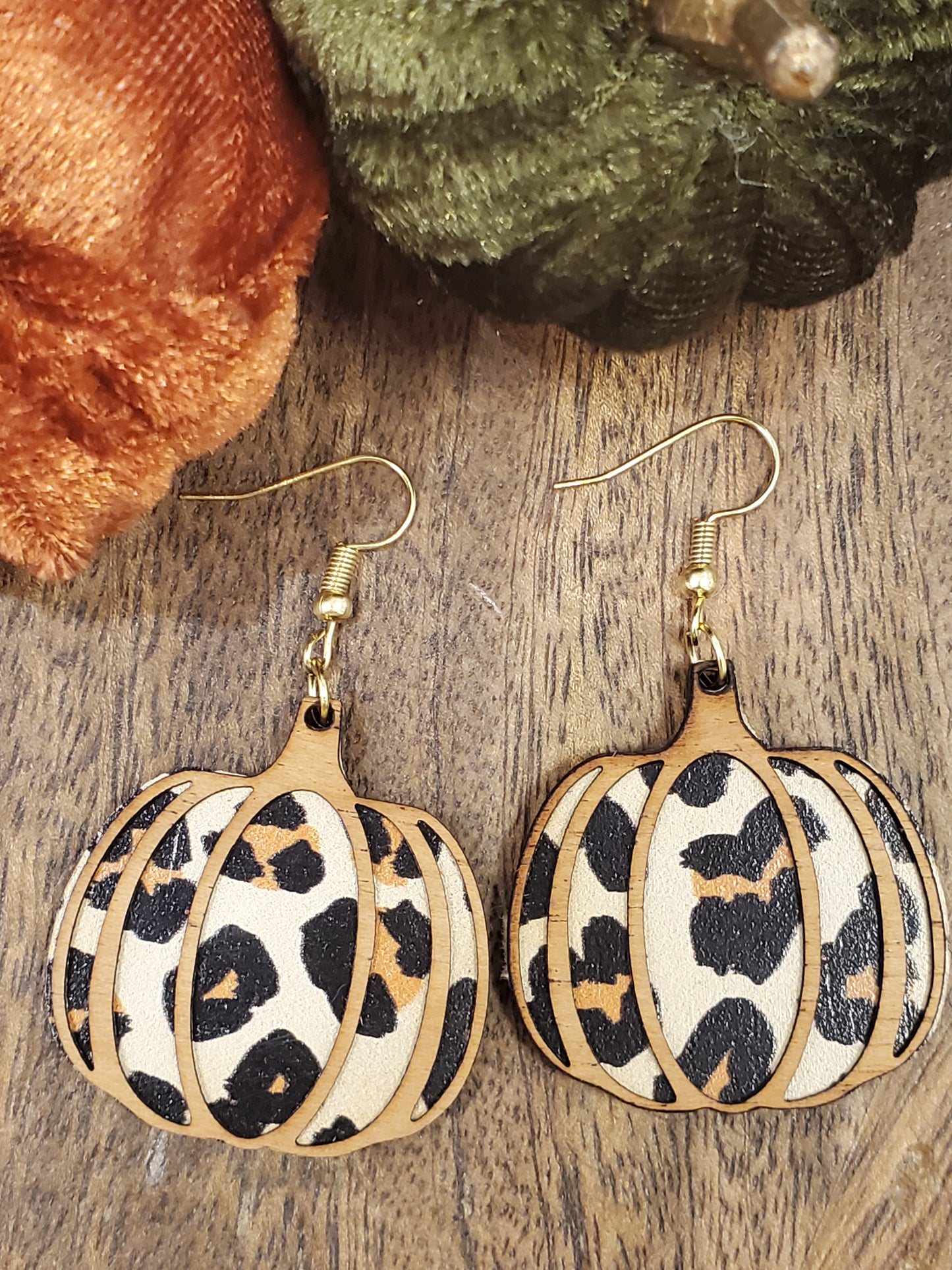 Leopard Pumpkin Earrings, Fall Earrings, Halloween