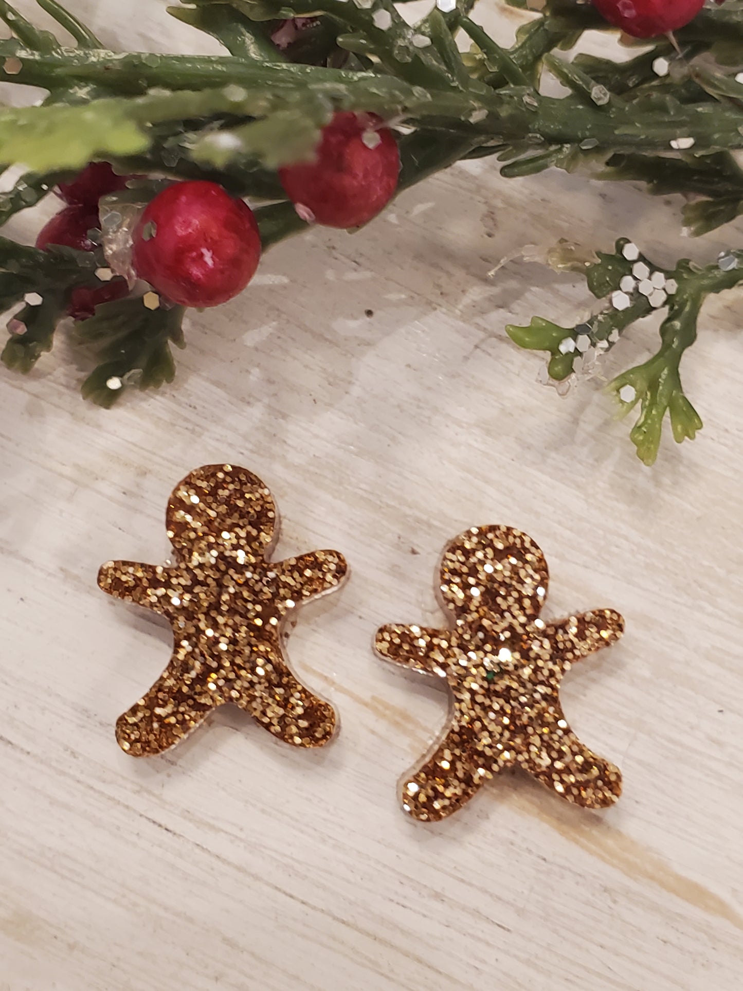 Handmade resin and glitter Ginger Bread Man earrings small studs Light Brown