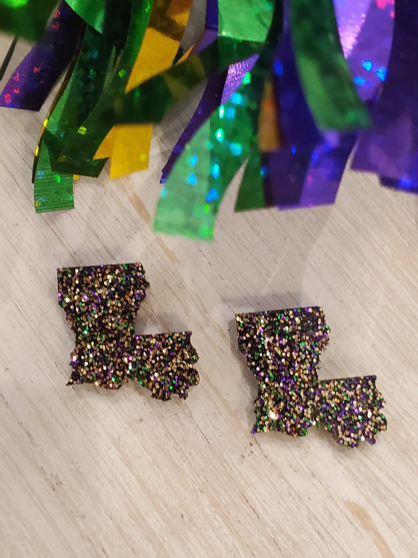 Handmade resin and glitter Louisiana State earrings small studs