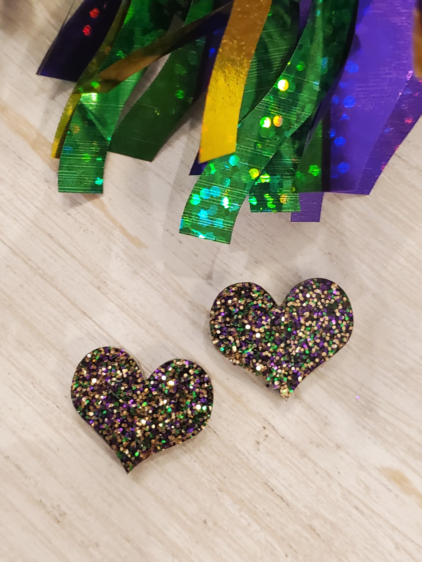Handmade resin and glitter Mardi Gras Stars earrings small studs