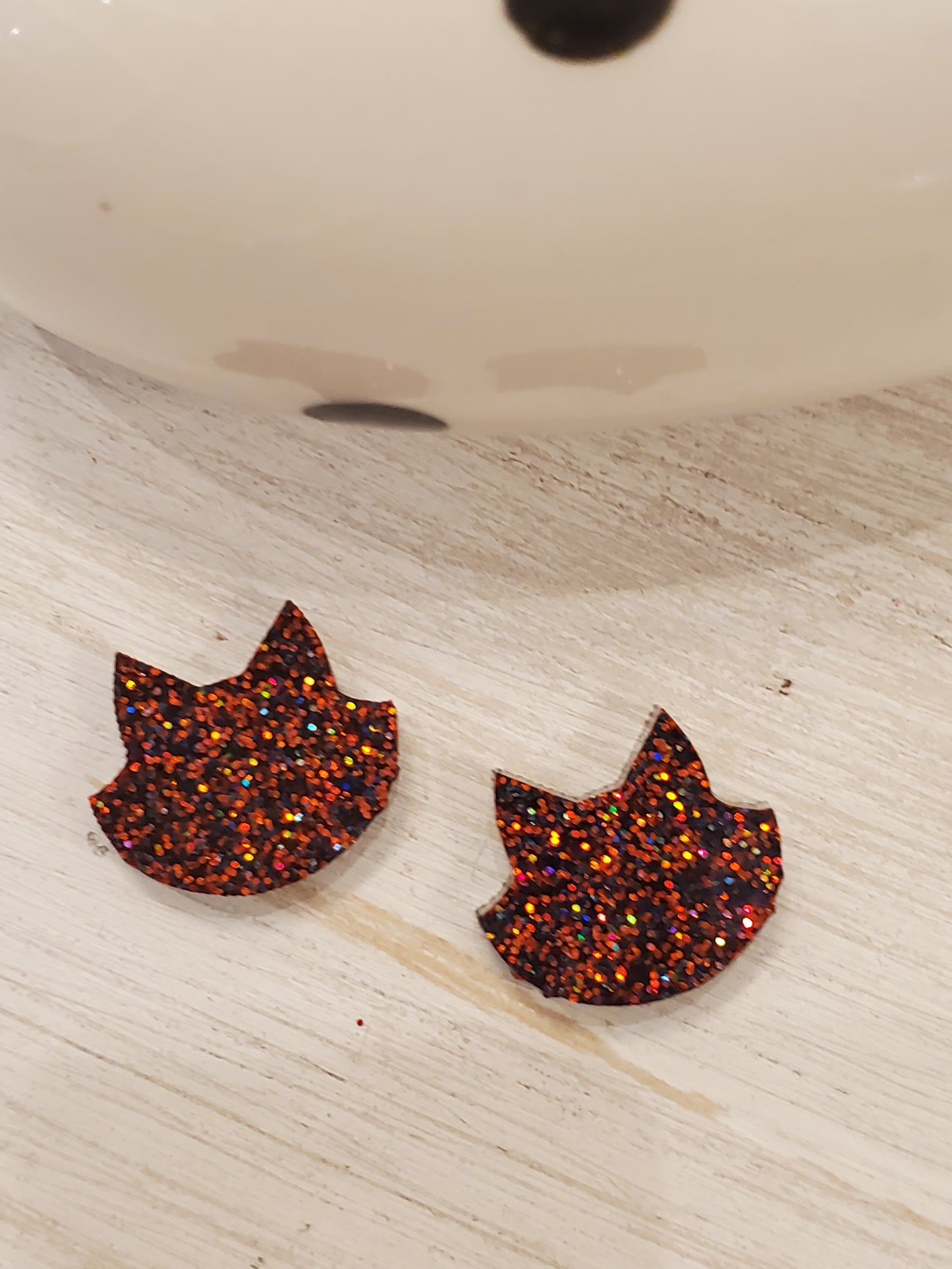 Handmade resin and glitter Cat Orange Earrings small studs