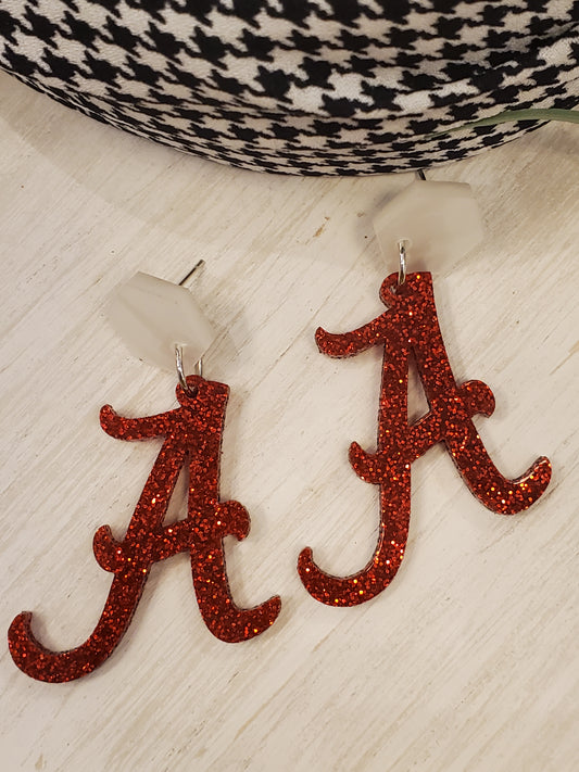 Letter A  Alabama Glitter  Earrings