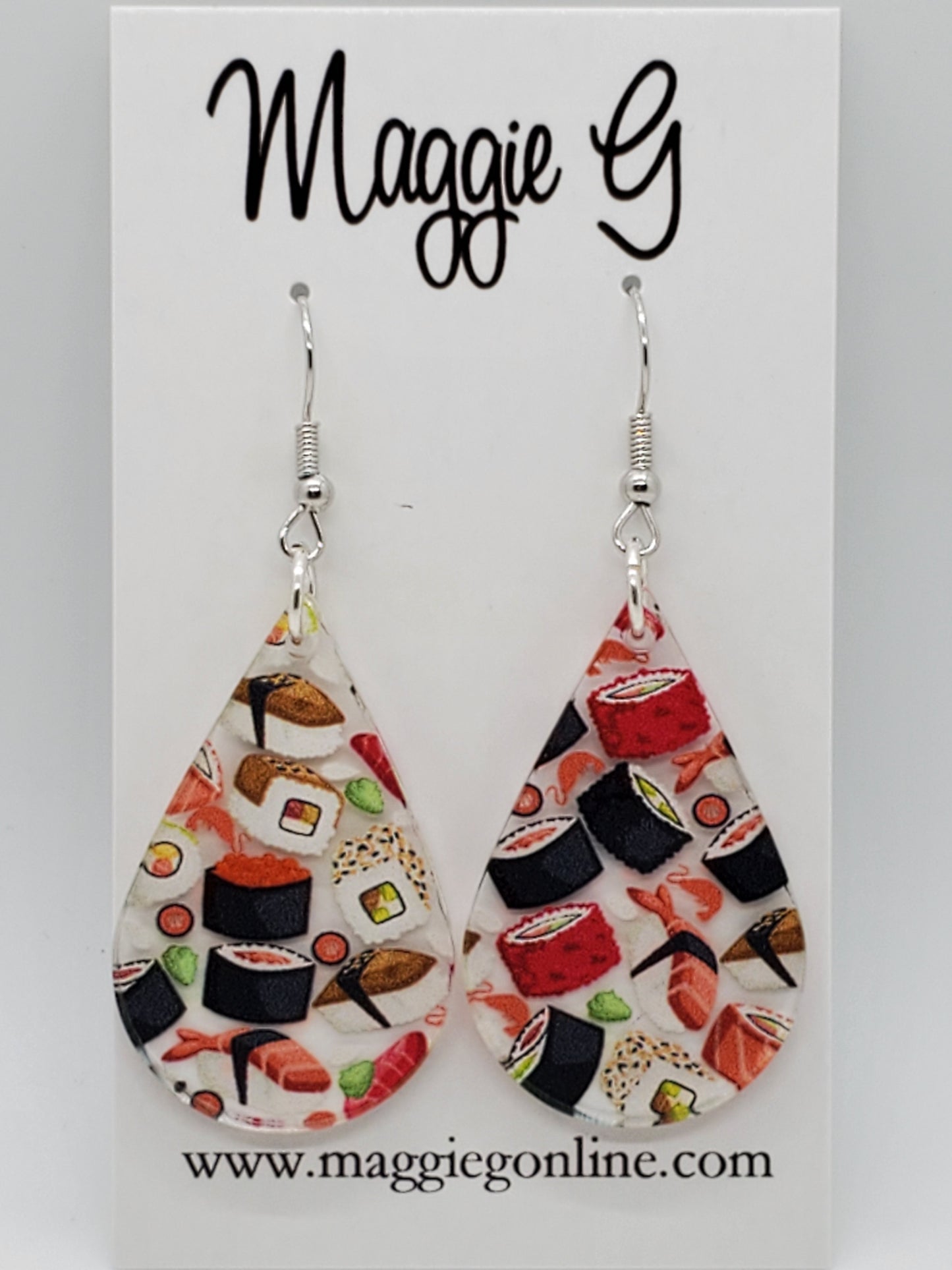 Sushi Roll Lover Earrings, Seafood Sushi Earrings, Statement Sushi Acrylic Earrings