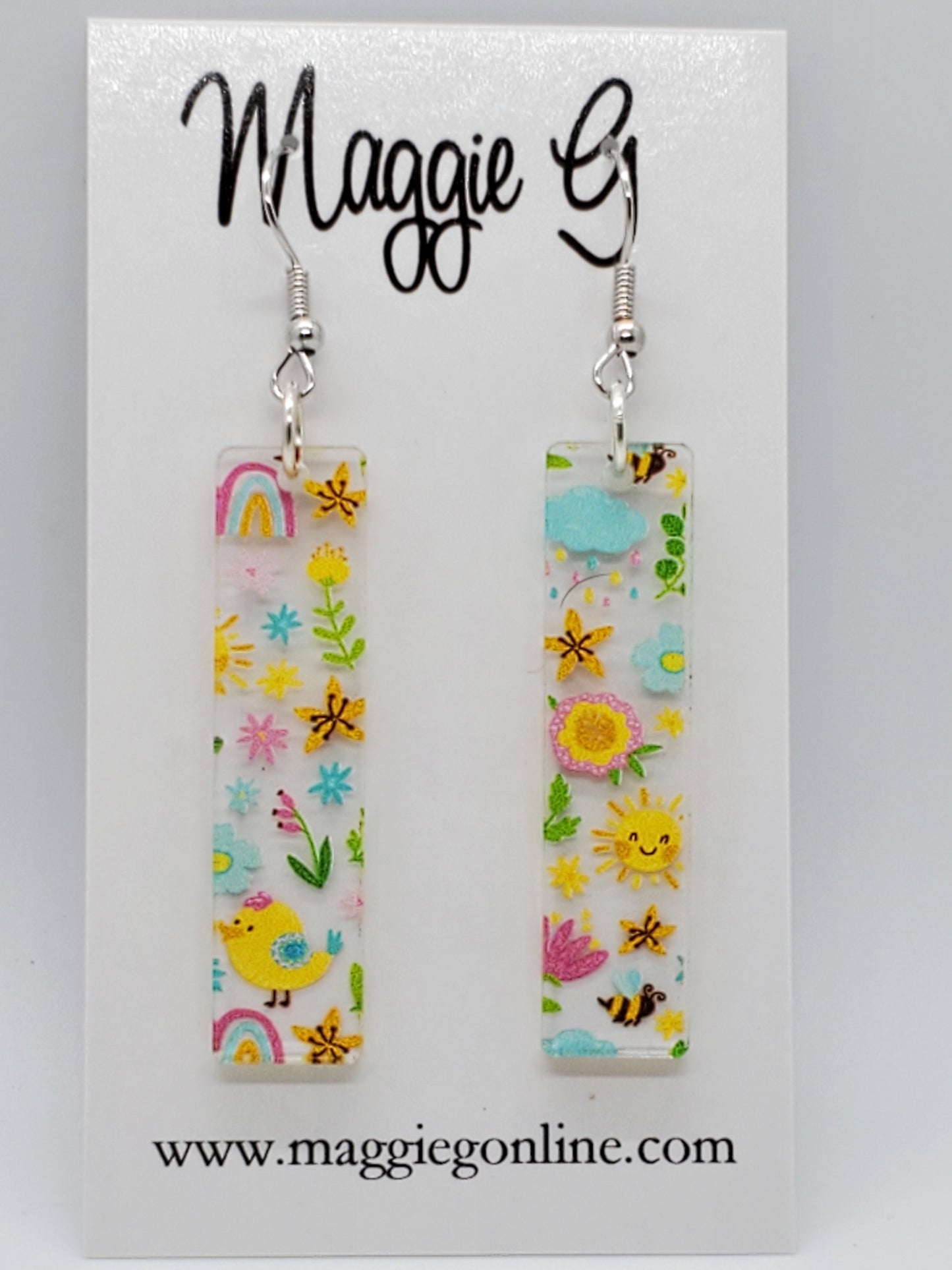 Spring Fling Earrings / Floral Earrings / Handmade Acrylic Earrings / Bar Stick Earrings