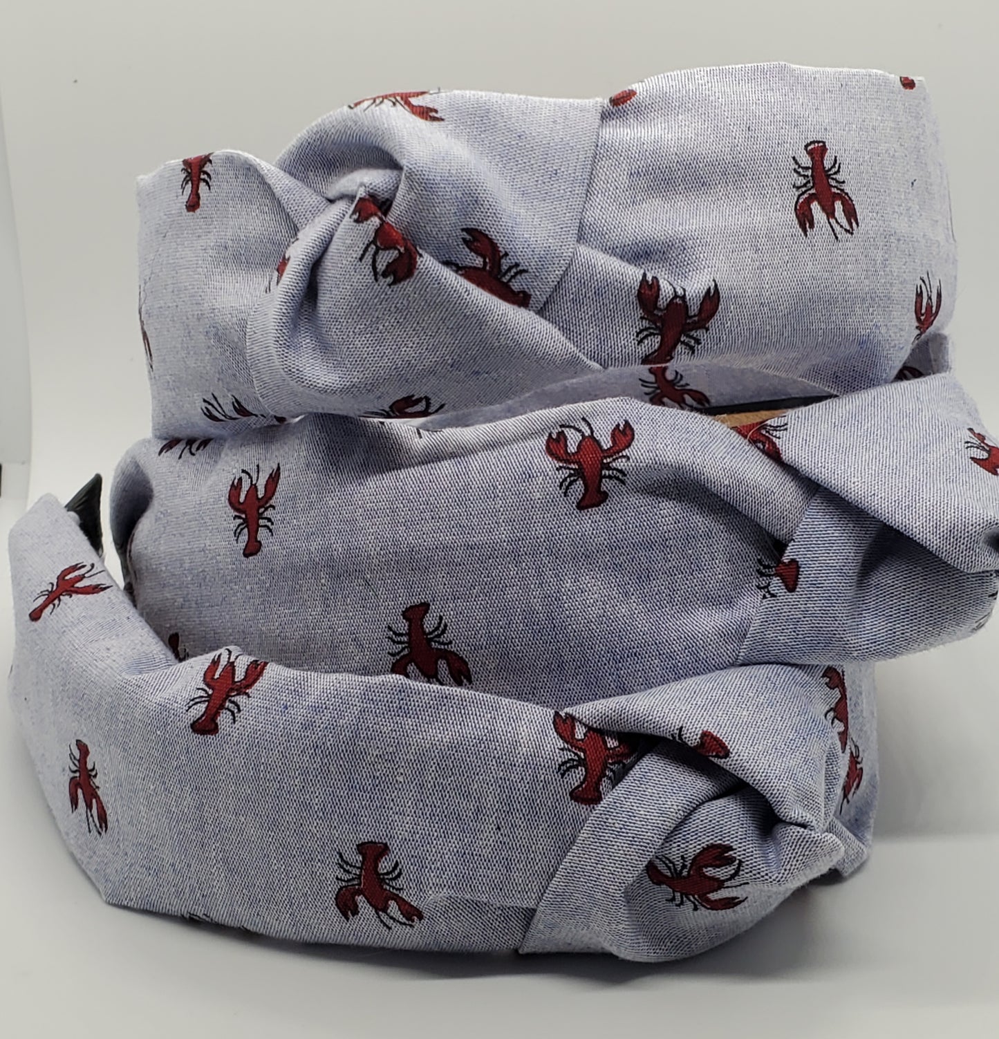 Crawfish on Blue Headband, Mud Bugs, Seafood Headband, Knotted Headband