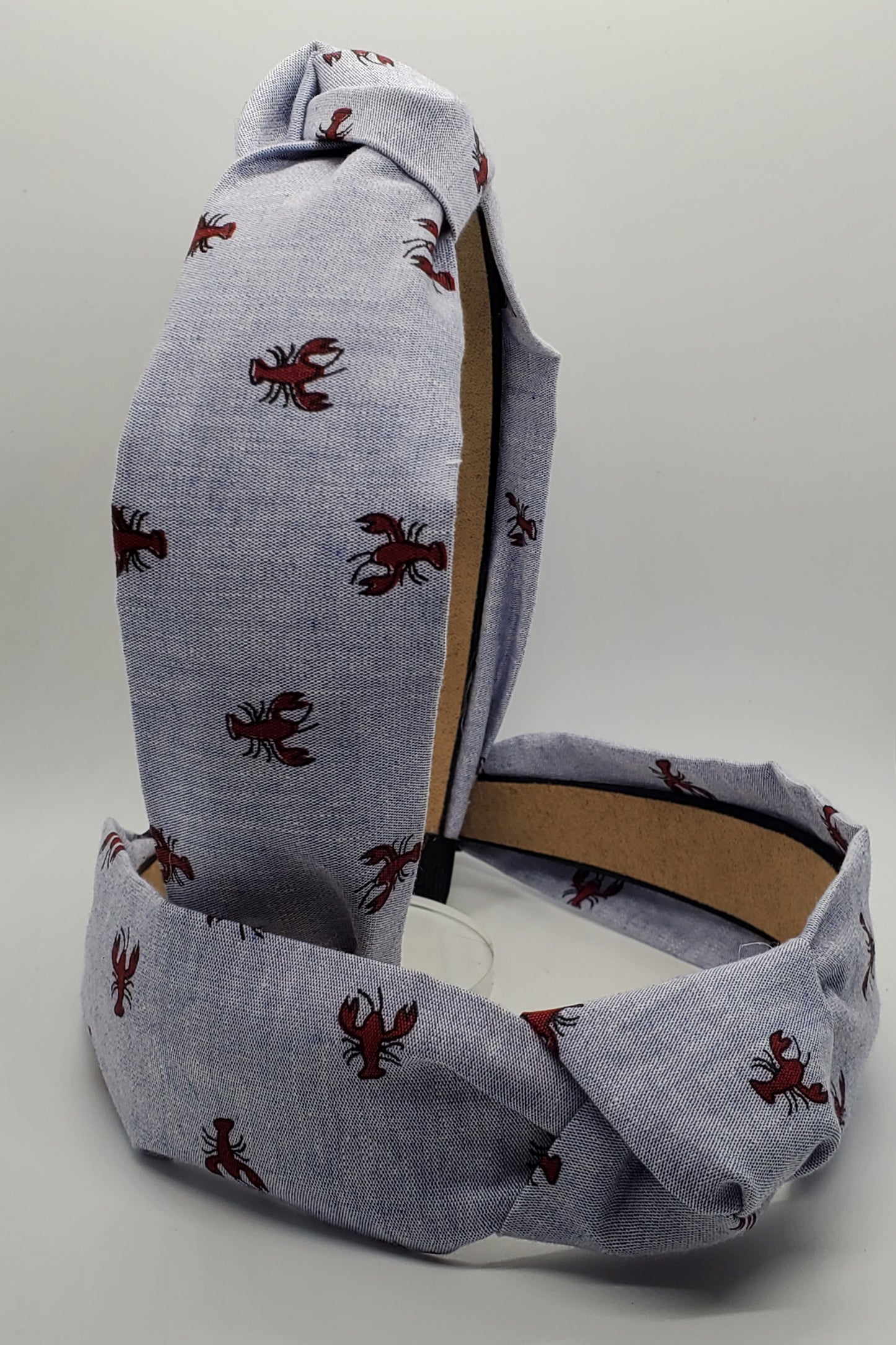 Crawfish on Blue Headband, Mud Bugs, Seafood Headband, Knotted Headband