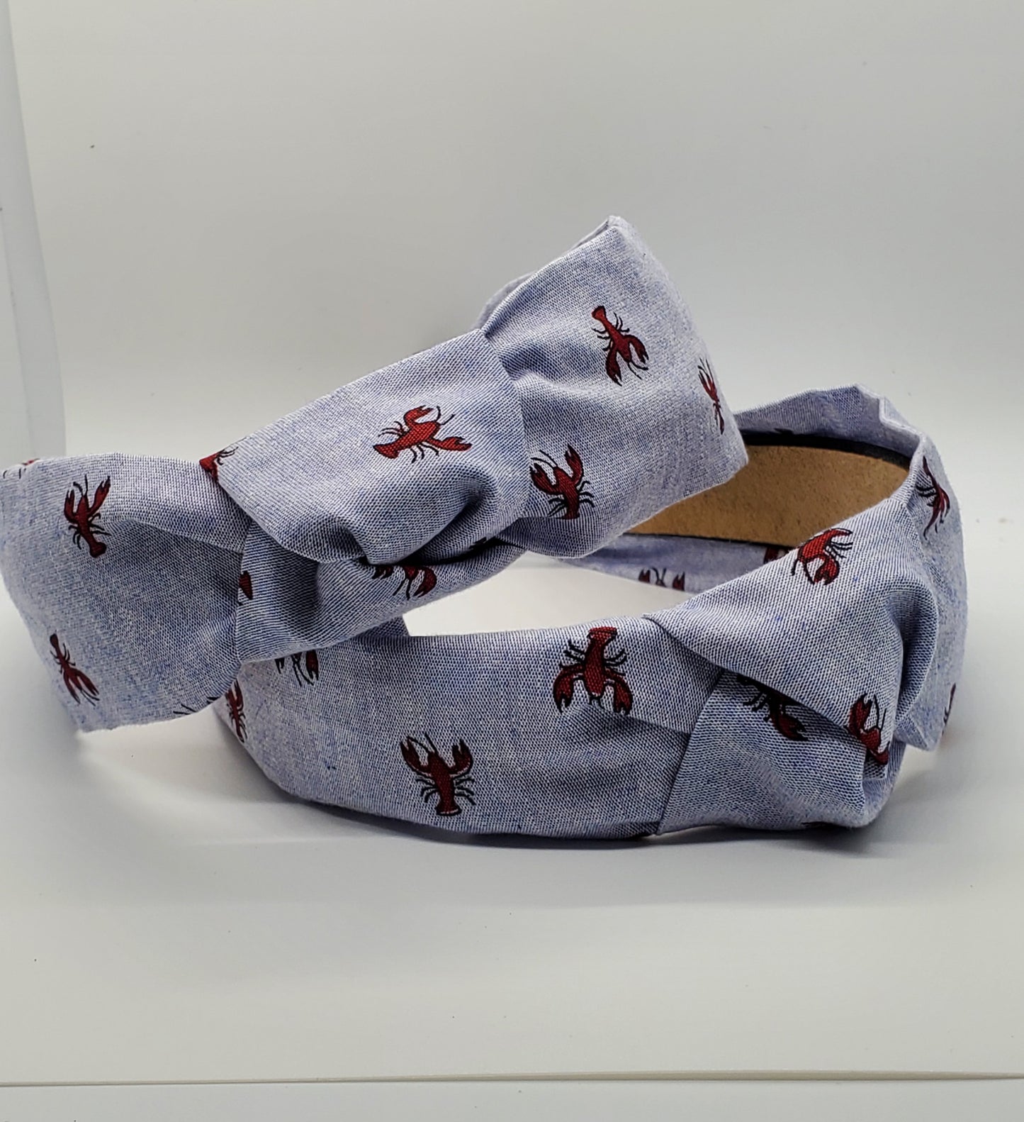 Crawfish on Blue Headband, Mud Bugs, Seafood Headband, Knotted Headband