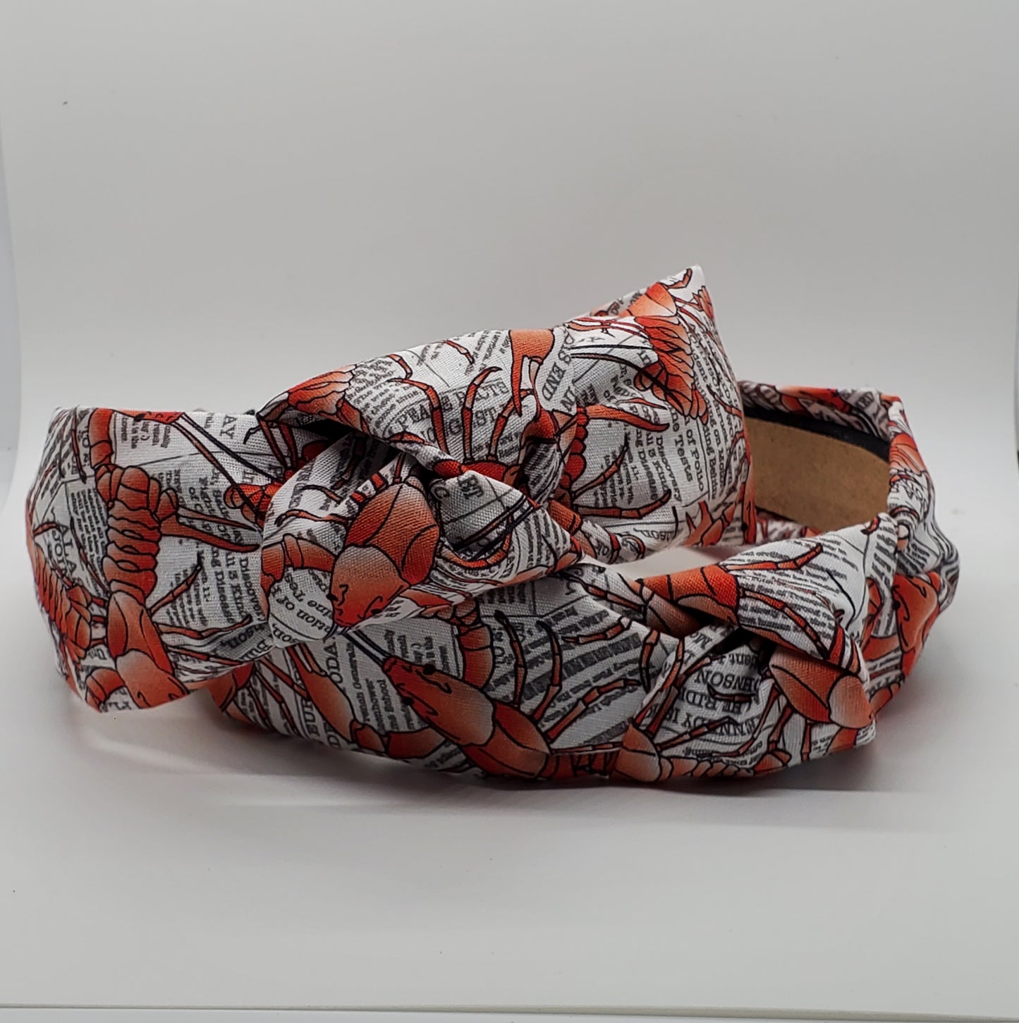 Crawfish on Newspaper Headband, Mud Bugs, Seafood Headband, Knotted Headband