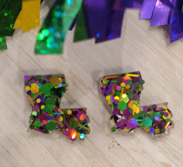 Handmade resin and glitter Louisiana State earrings small studs