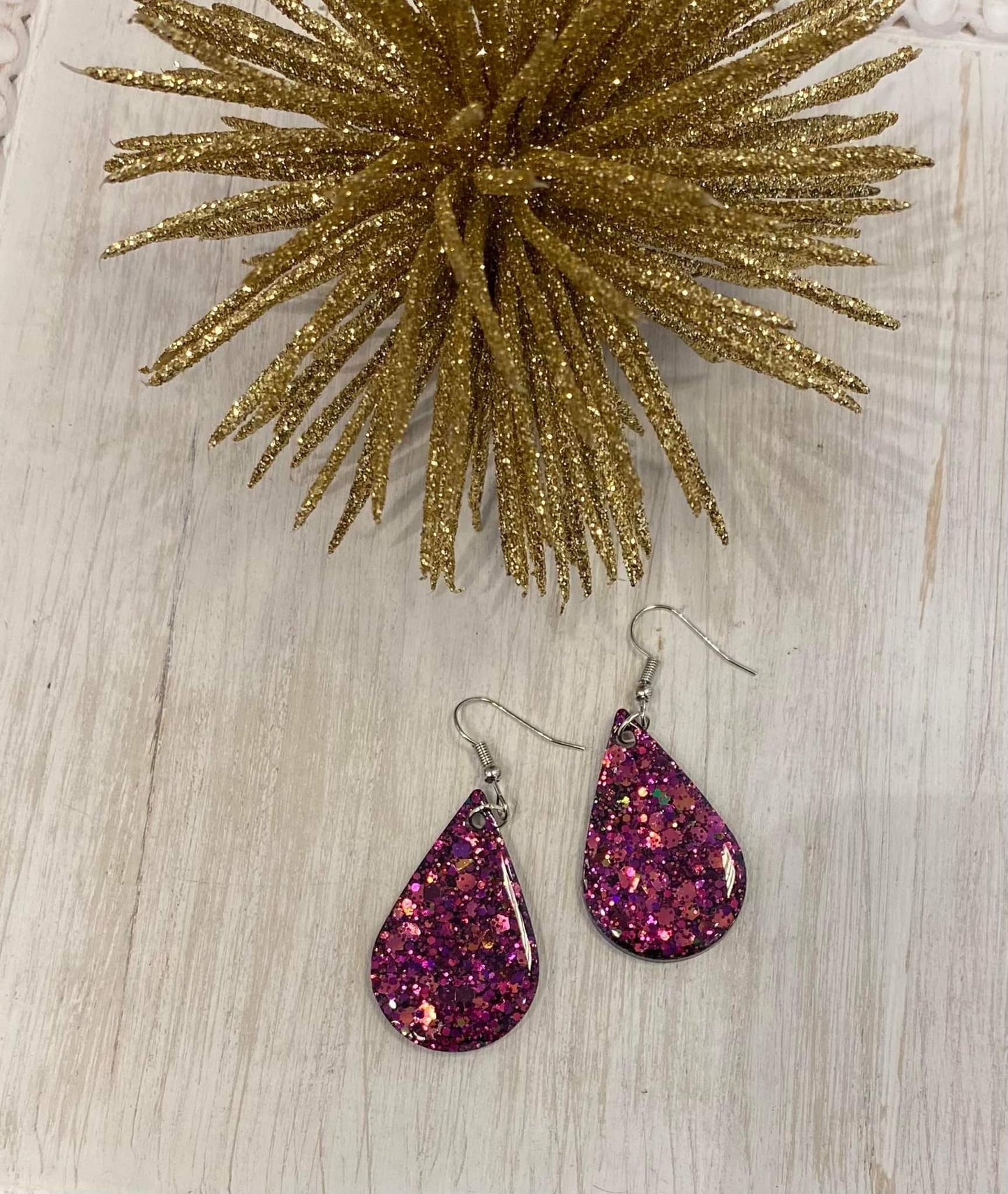 Teardrop Handmade resin and glitter earrings