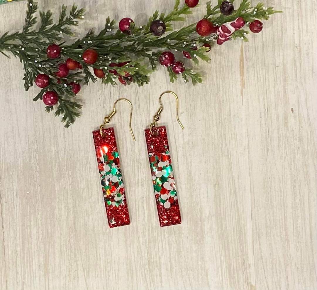 Christmas bar / Handmade resin and glitter earrings