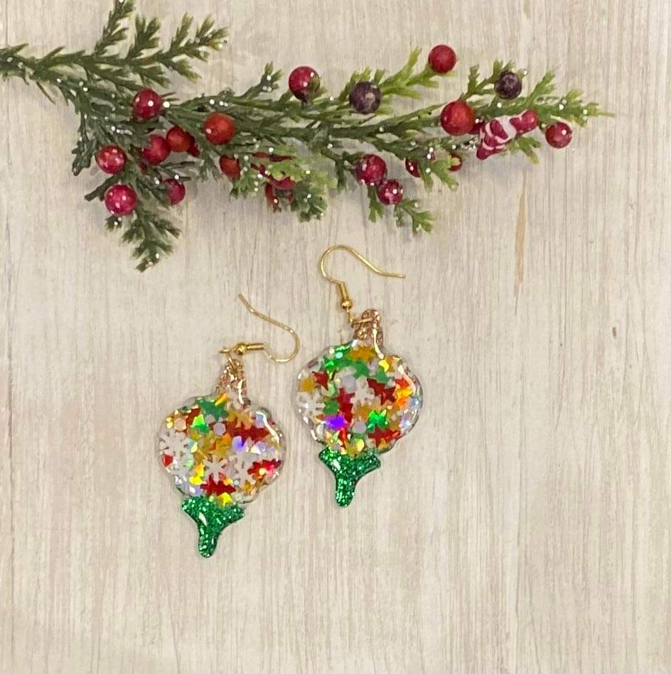 Ornament / Handmade resin and glitter earrings