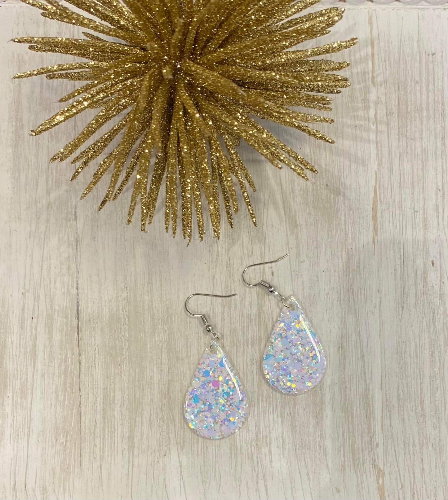 Teardrop Handmade resin and glitter earrings