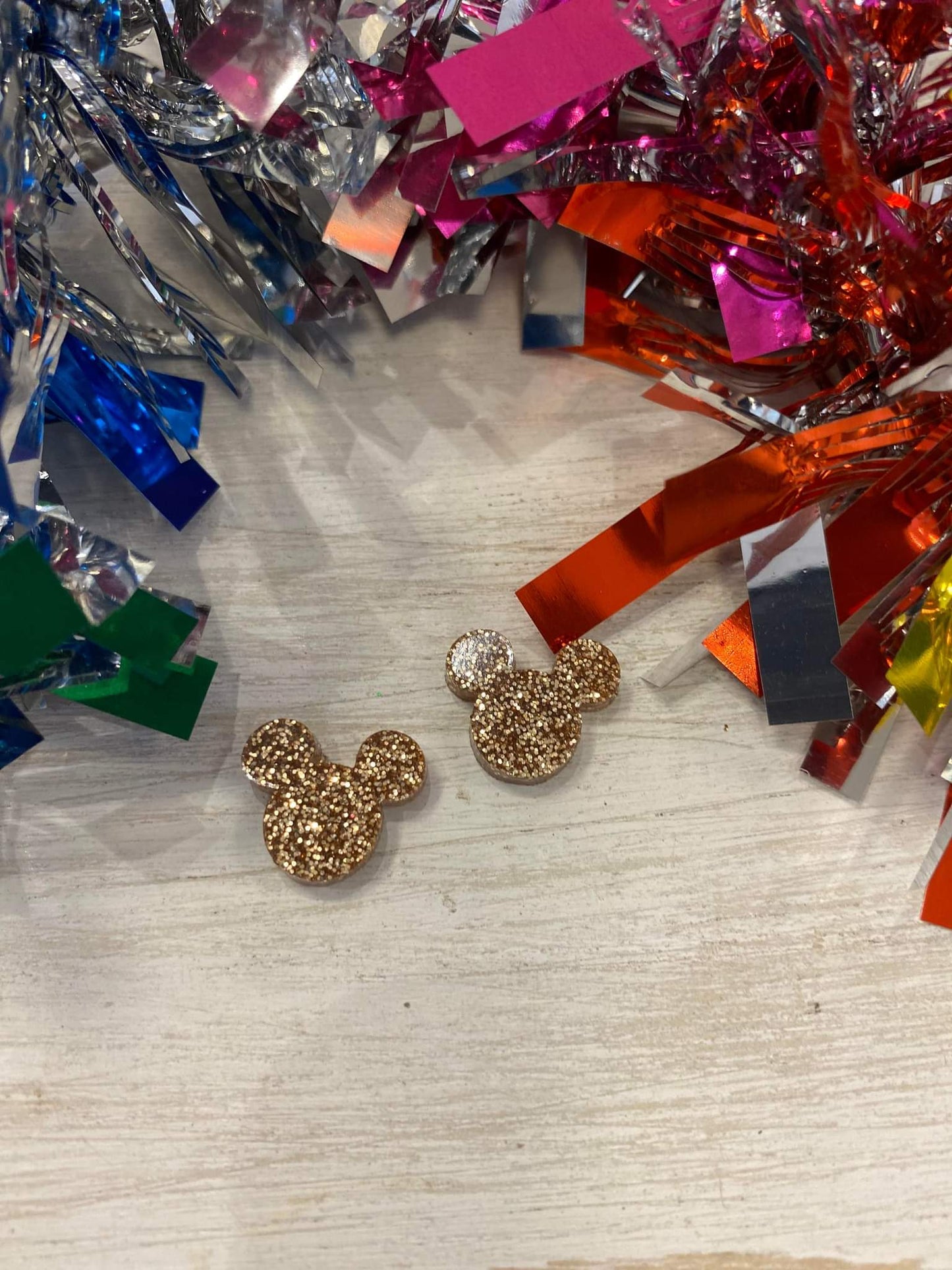 Handmade resin and glitter Mouse Ears earrings small studs