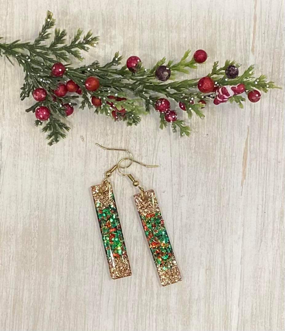 Christmas bar / Handmade resin and glitter earrings