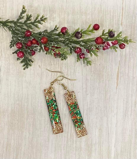 Christmas bar / Handmade resin and glitter  earrings