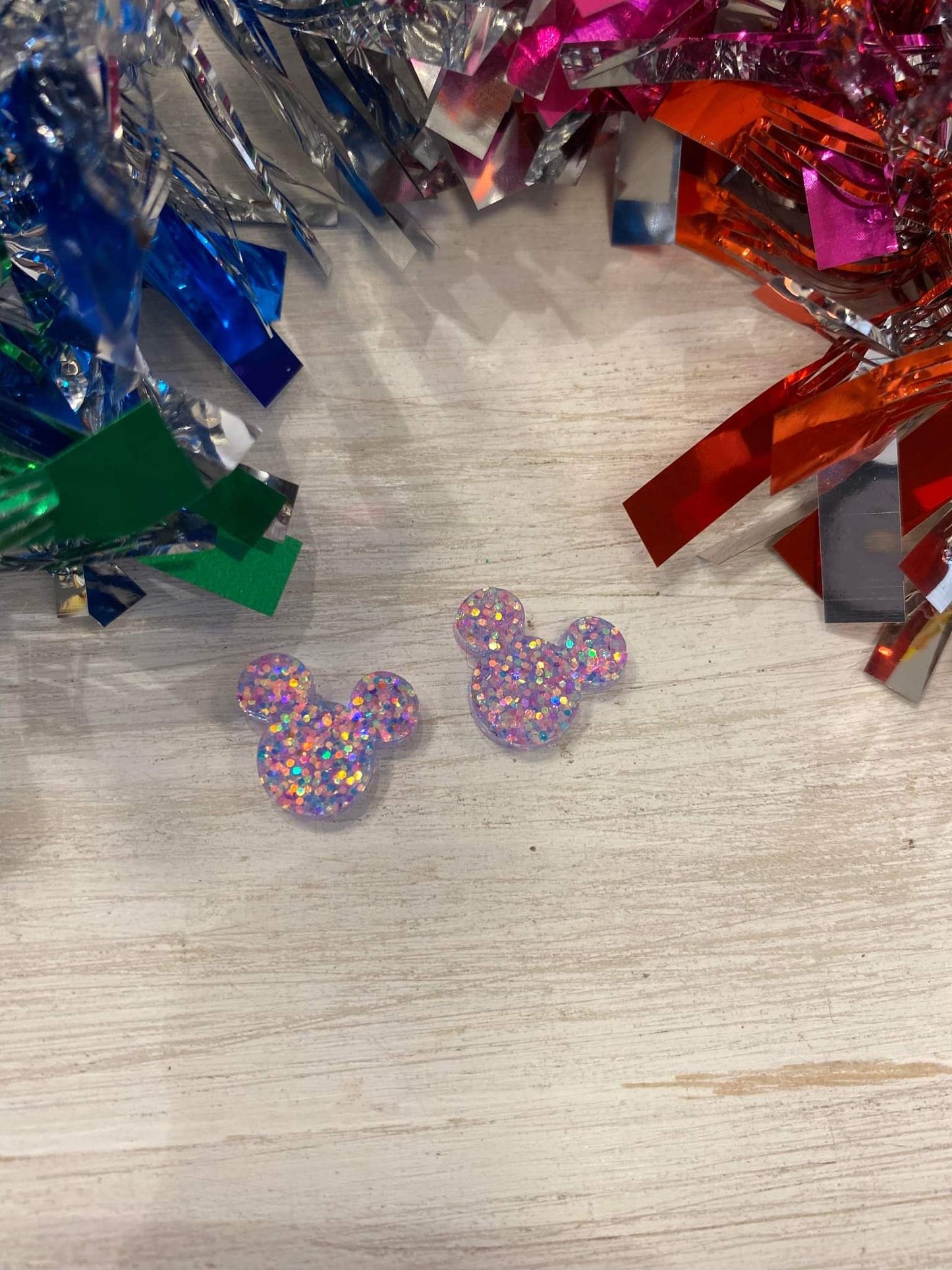 Handmade resin and glitter Mouse earrings small studs