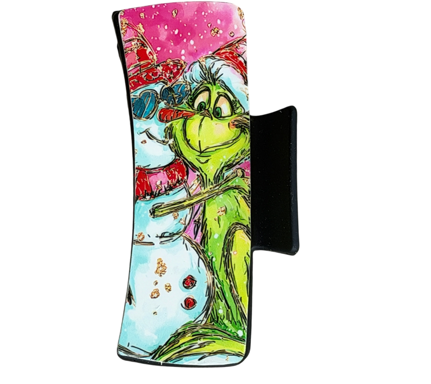 Green Holiday Grinch and Snowman Hair Claw