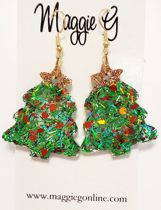Christmas tree / Handmade resin and glitter  earrings