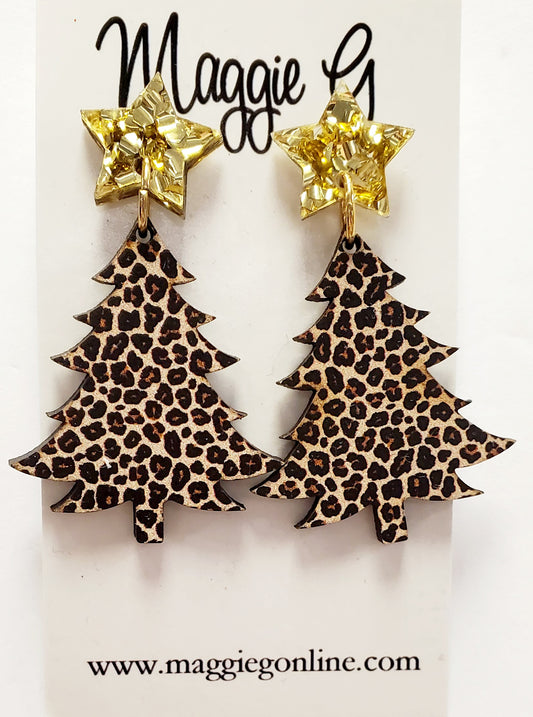 Christmas Tree Leopard Earrings
